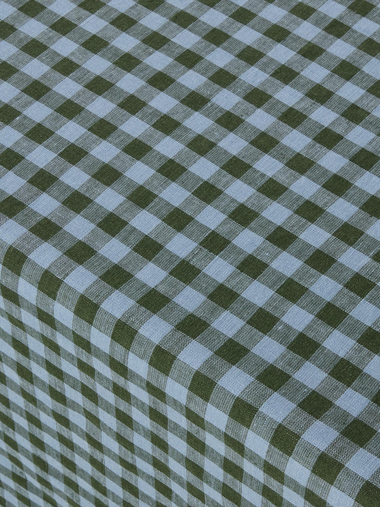 Fern Green & Dusk Blue Color Drenched Gingham Linen Blend Tablecloth - Image 2