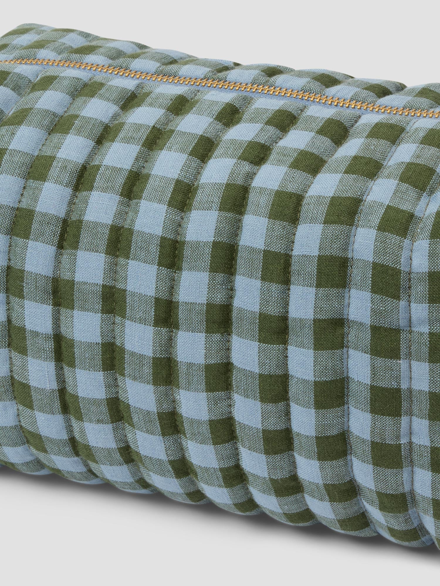 Fern Green & Dusk Blue Color Drenched Gingham Linen Blend Wash Bag - Image 3