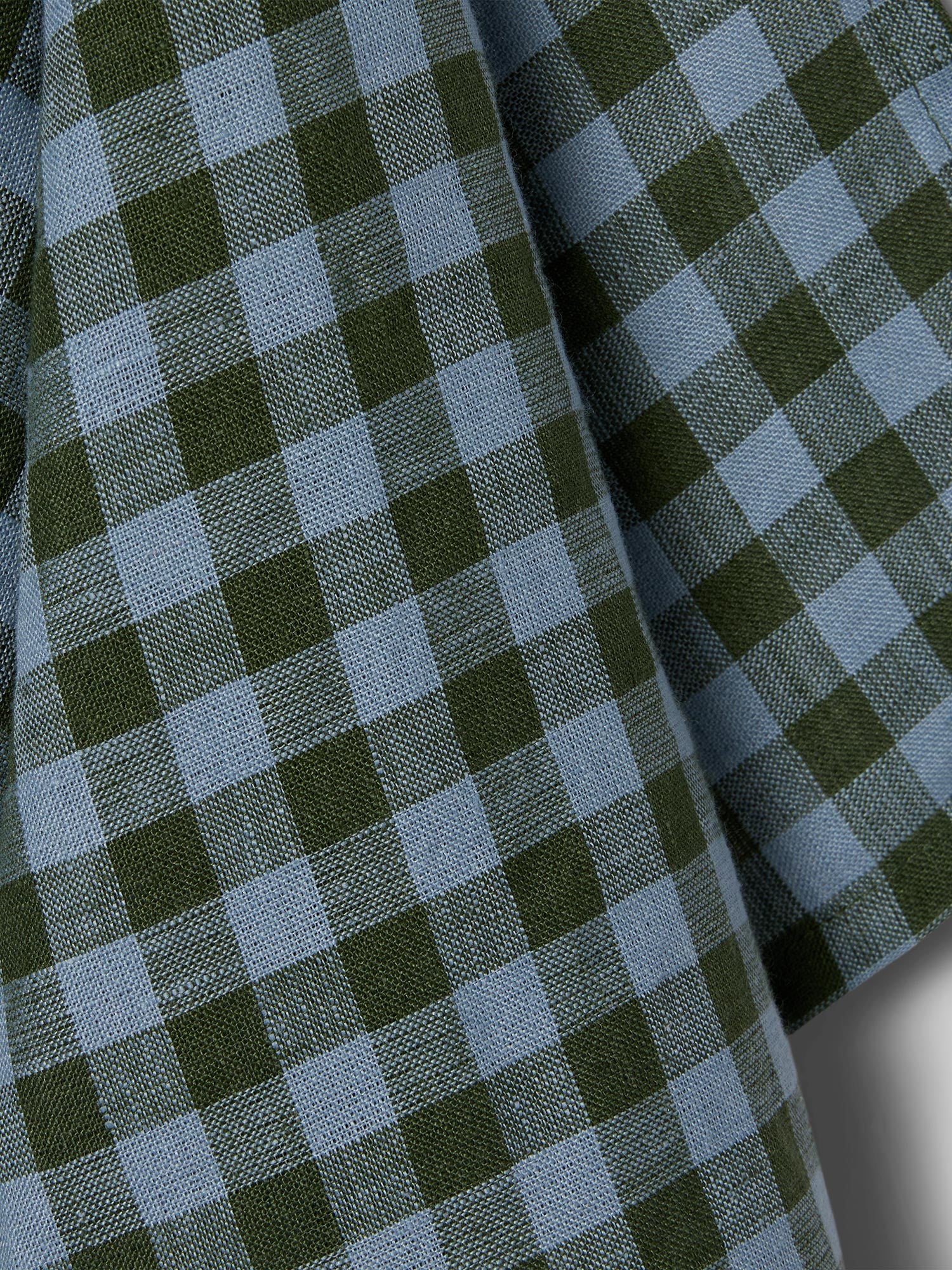 Fern Green & Dusk Blue Colour Drenched Gingham Linen Blend Tea Towel - Image 2