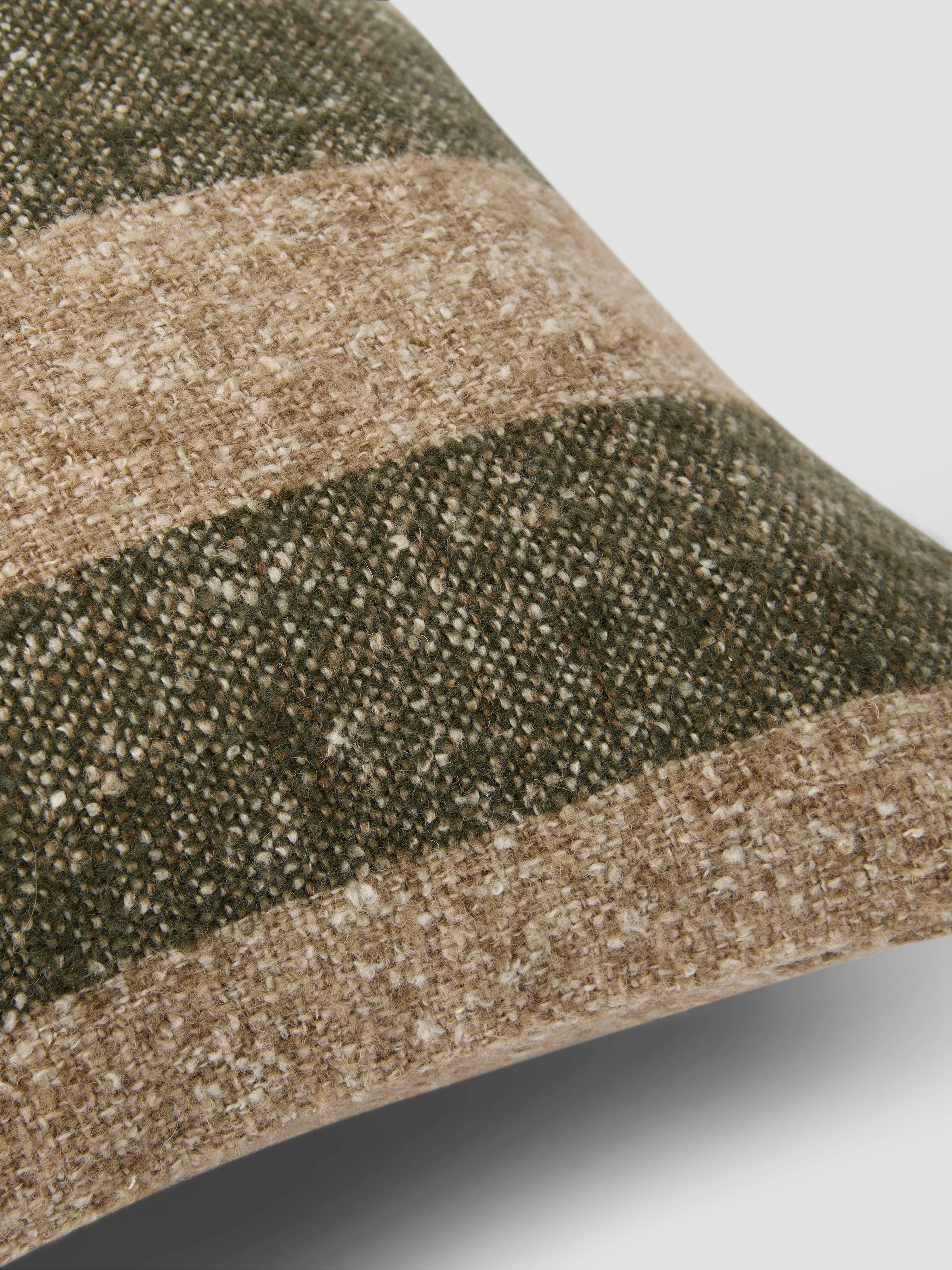 Fern Green & Oatmeal Wide Stripe Wool Rectangle Cushion Cover - Image 2