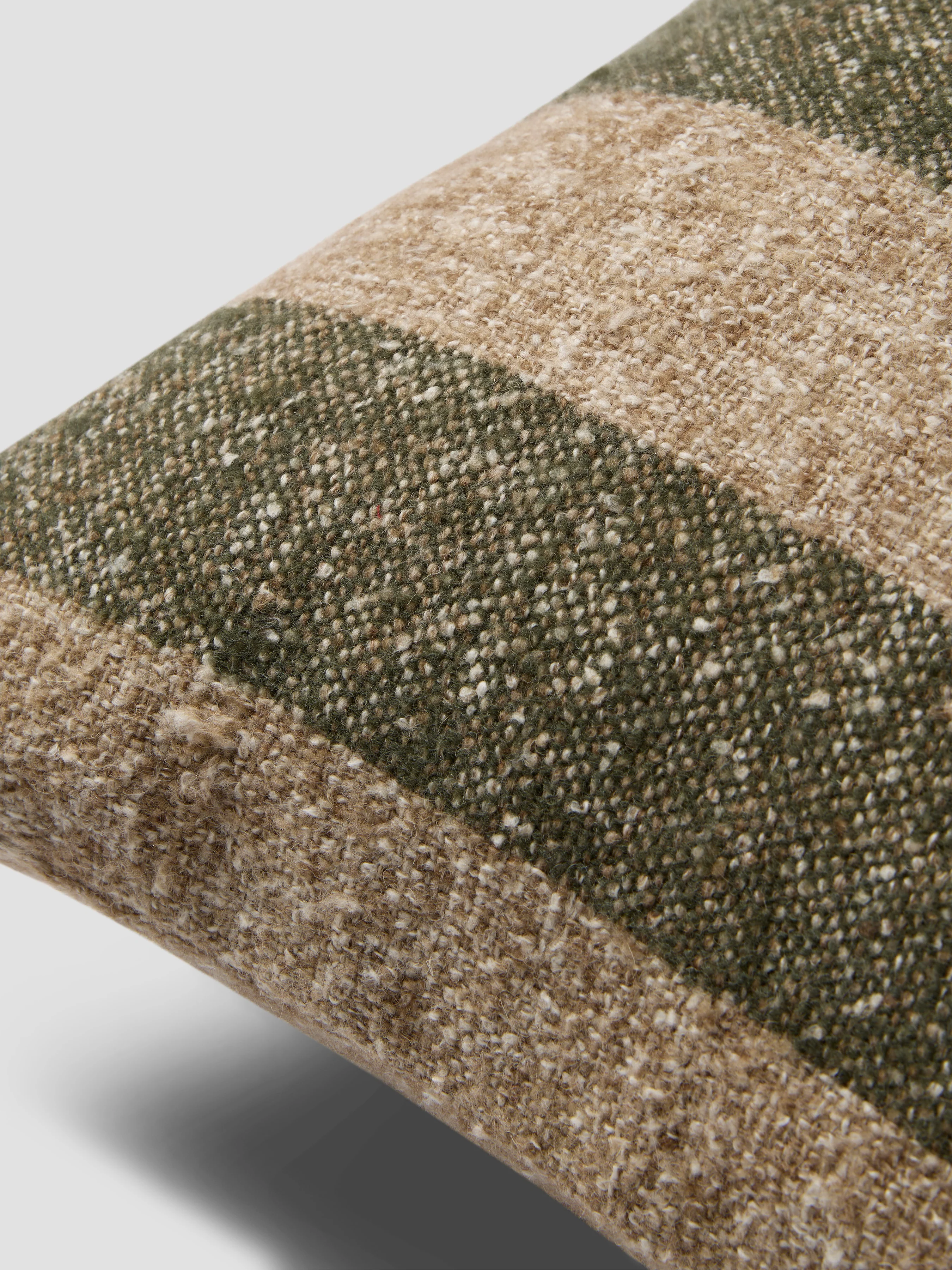 Fern Green & Oatmeal Wide Stripe Wool Square Cushion Cover - Image 2