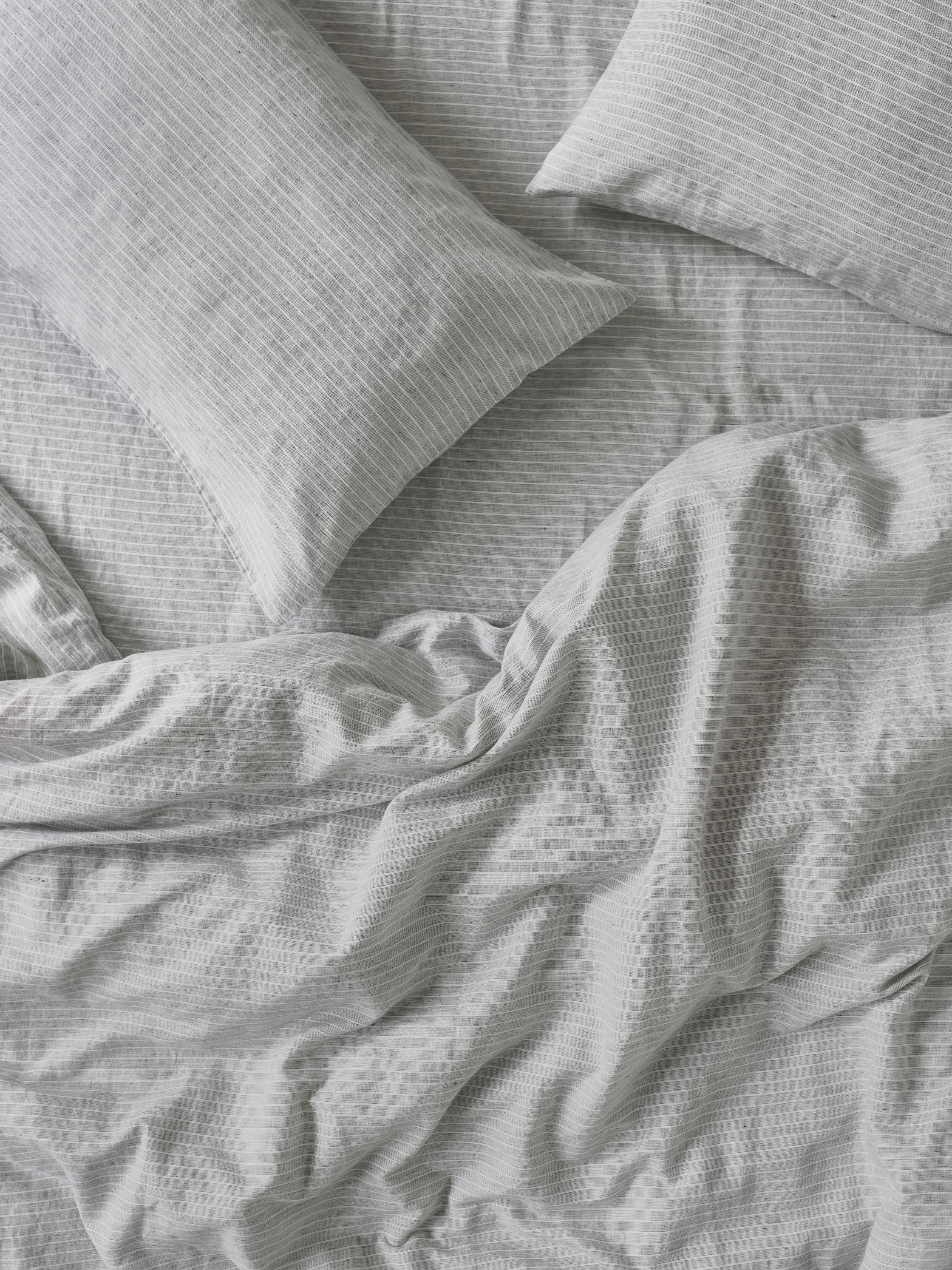 Gray Mini Stripe Linen Blend Duvet Cover