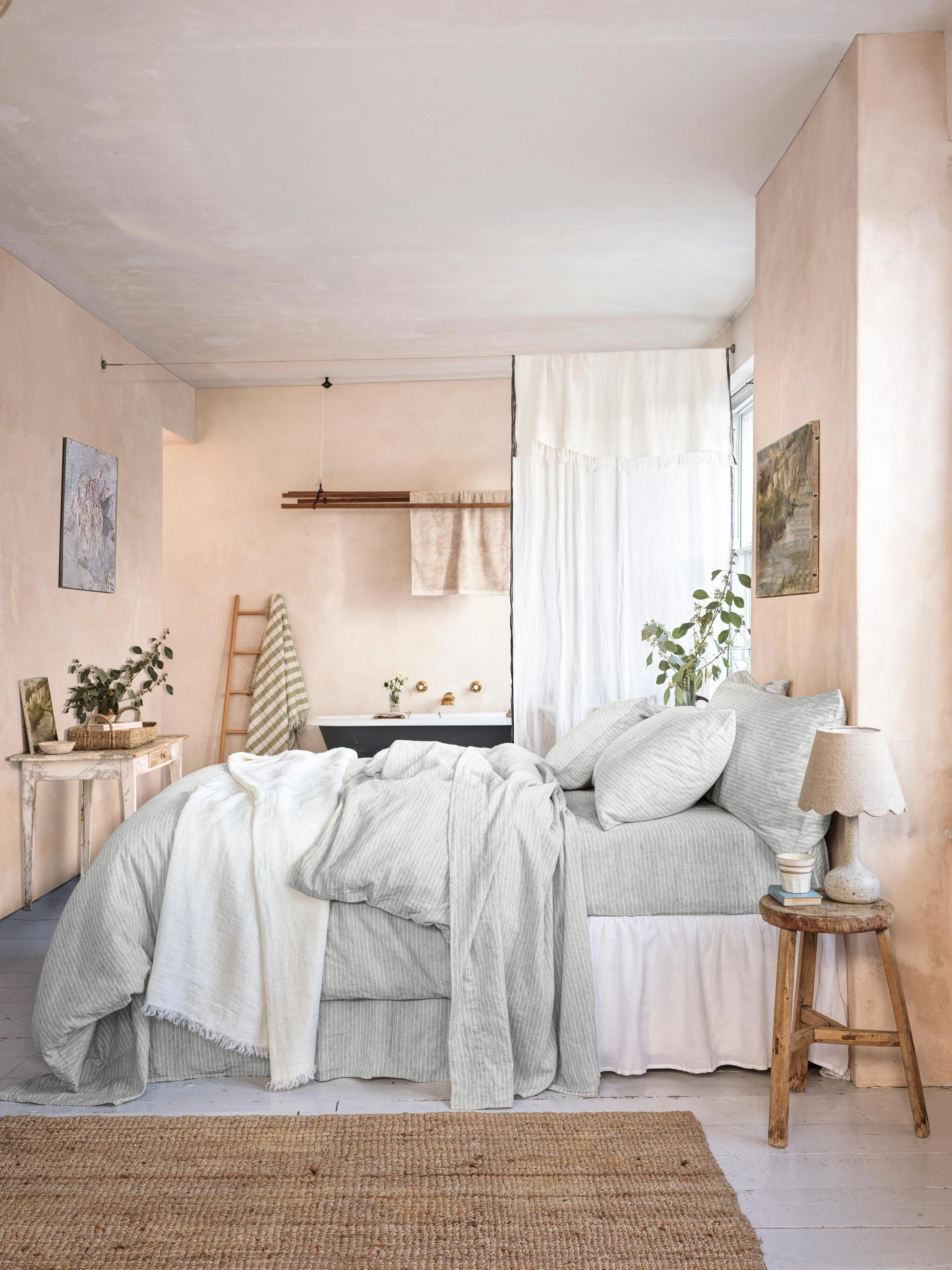 Gray Mini Stripe Linen Blend Duvet Cover - Image 2