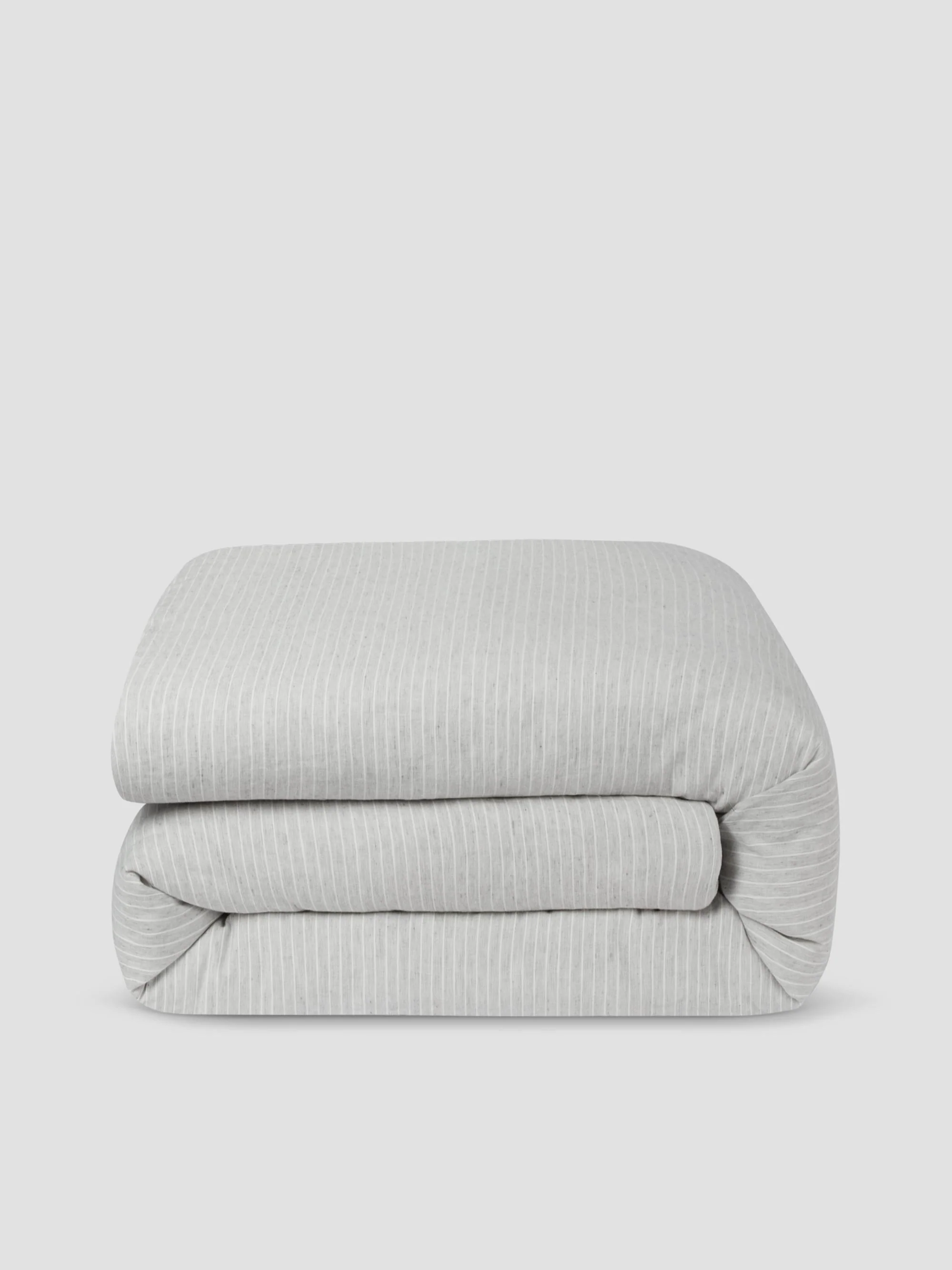 Gray Mini Stripe Linen Blend Duvet Cover - Image 3