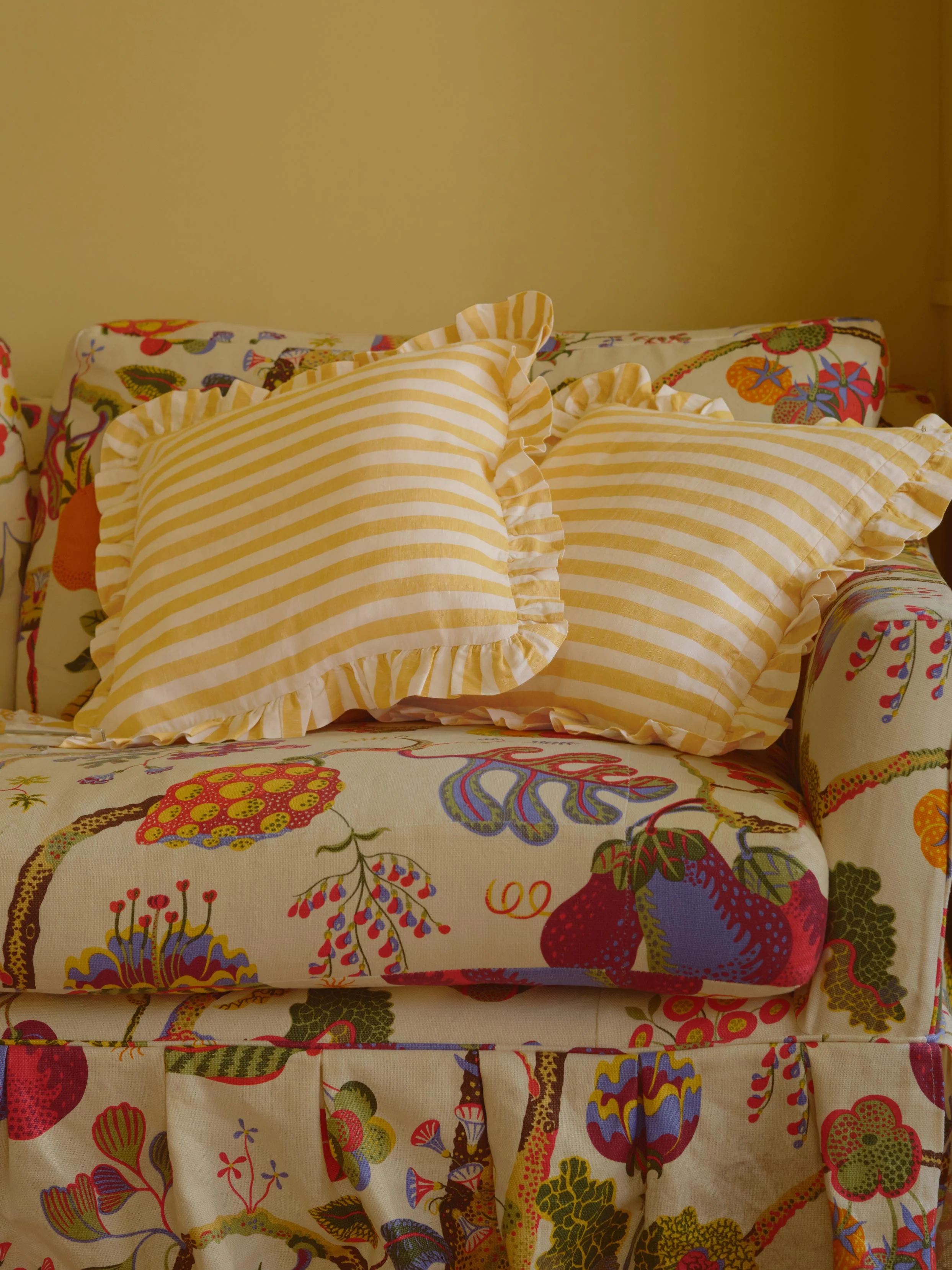 Honey Pembroke Stripe Frill Linen Blend Filled Cushion
