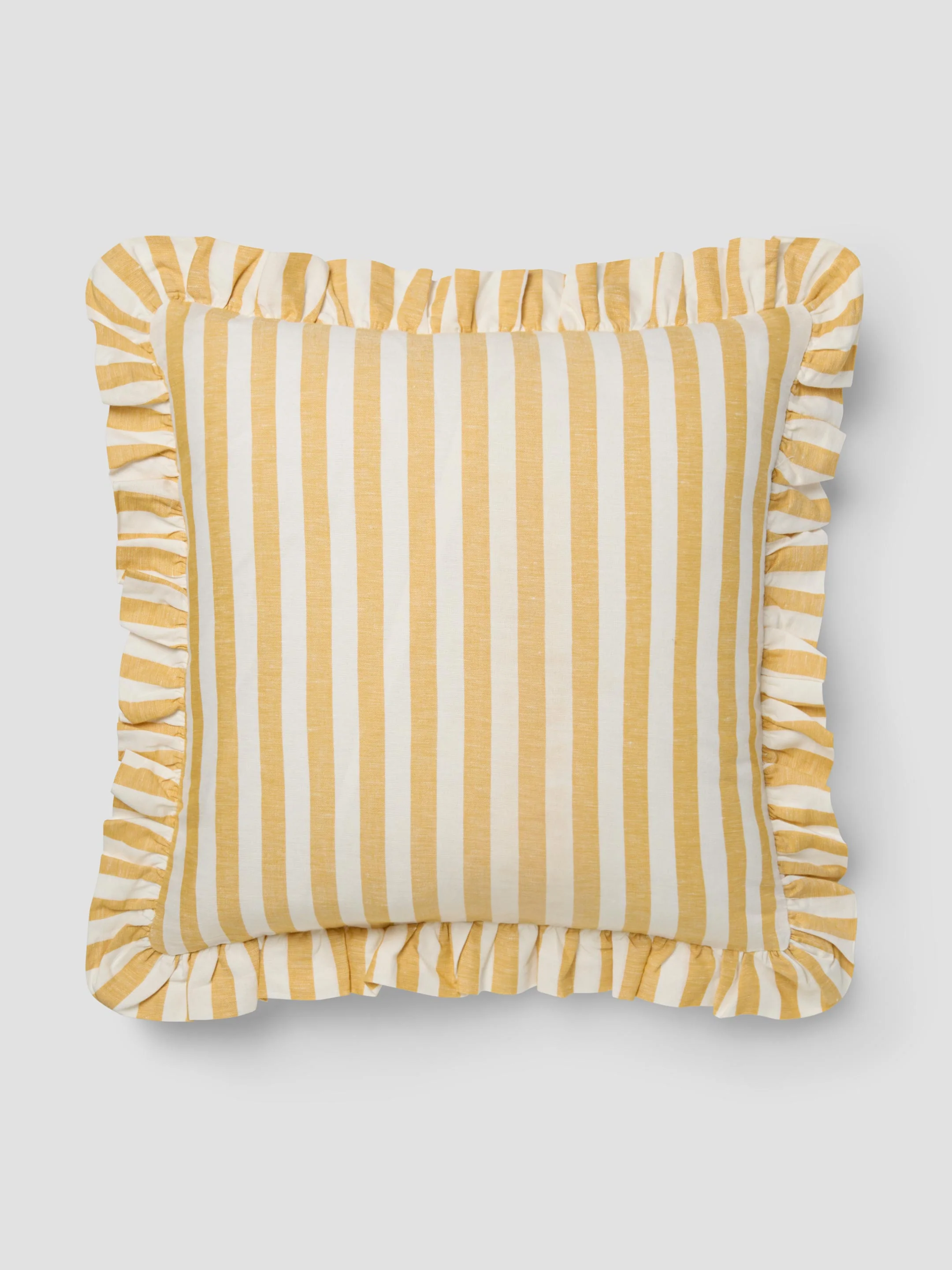 Honey Pembroke Stripe Frill Linen Blend Filled Cushion - Image 2