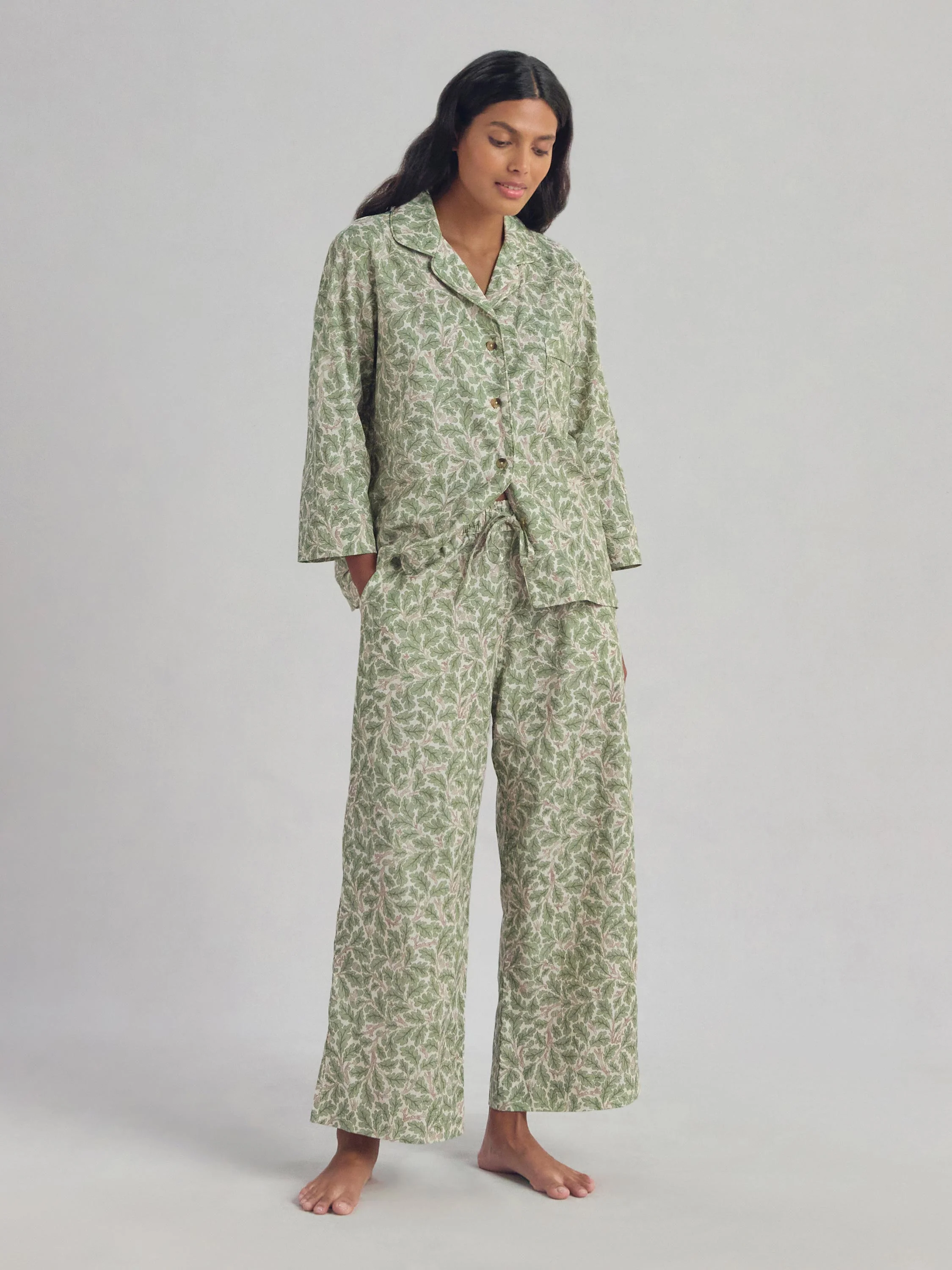 Leafy Arbour Oak Cotton Cropped Pants Set
