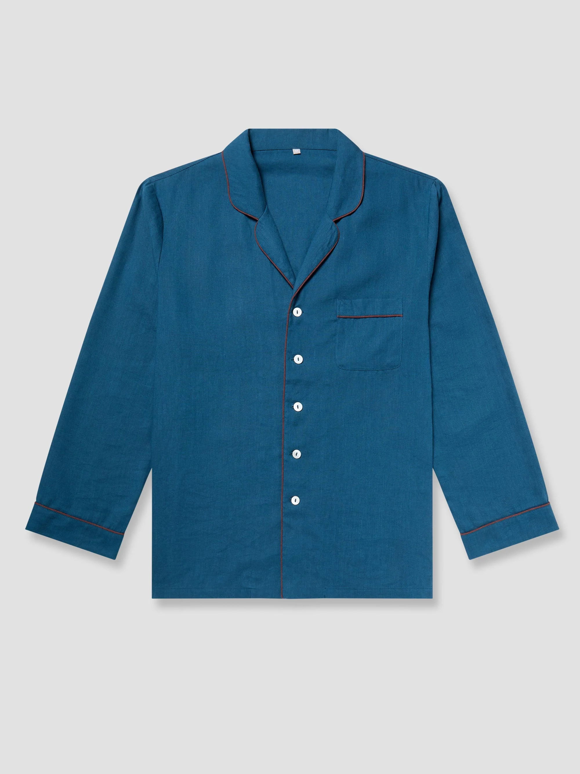 Marine Blue Linen Tencel Men's Pajama Shirt