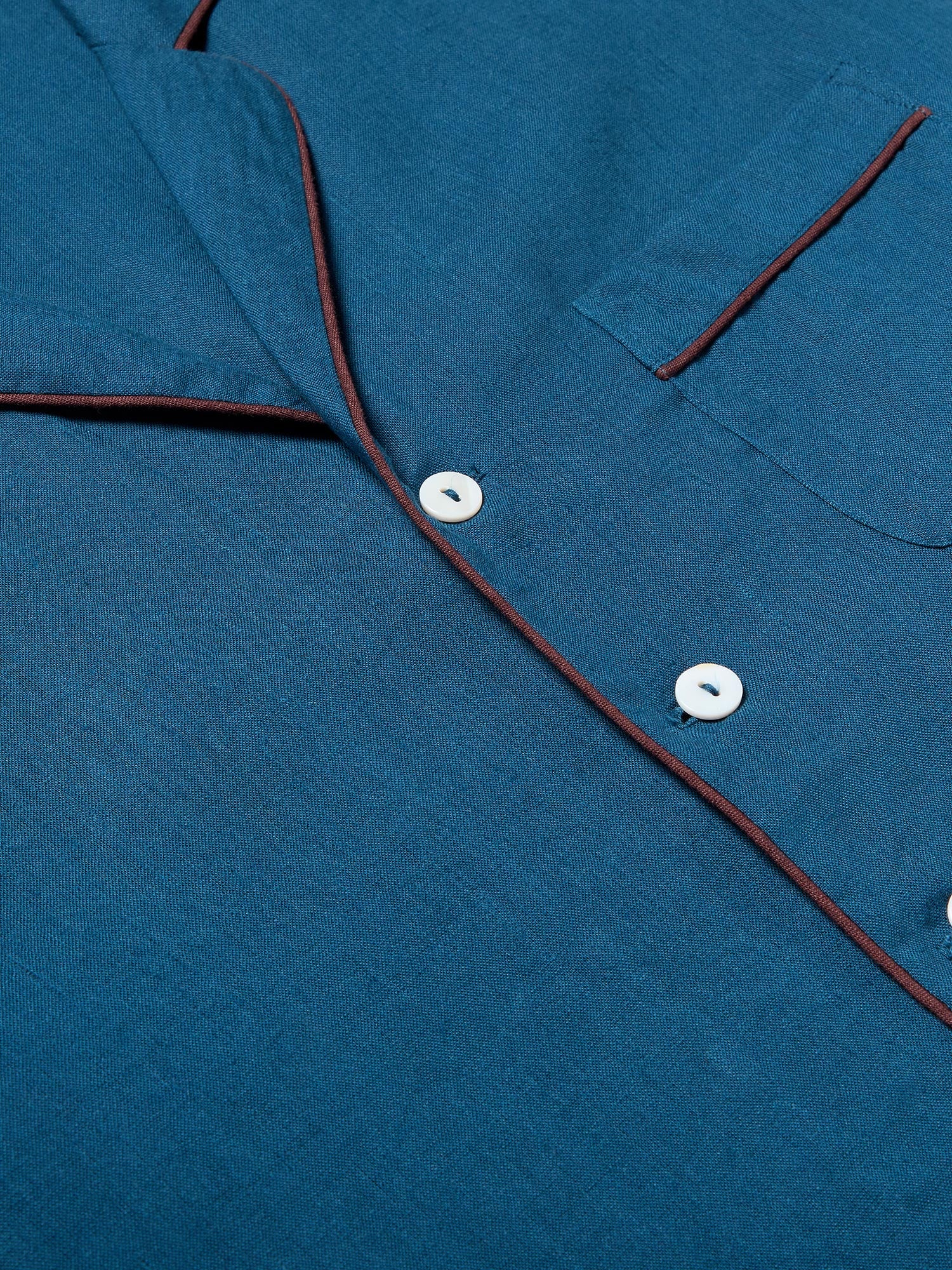 Marine Blue Linen Tencel Men's Pajama Shirt - Image 3