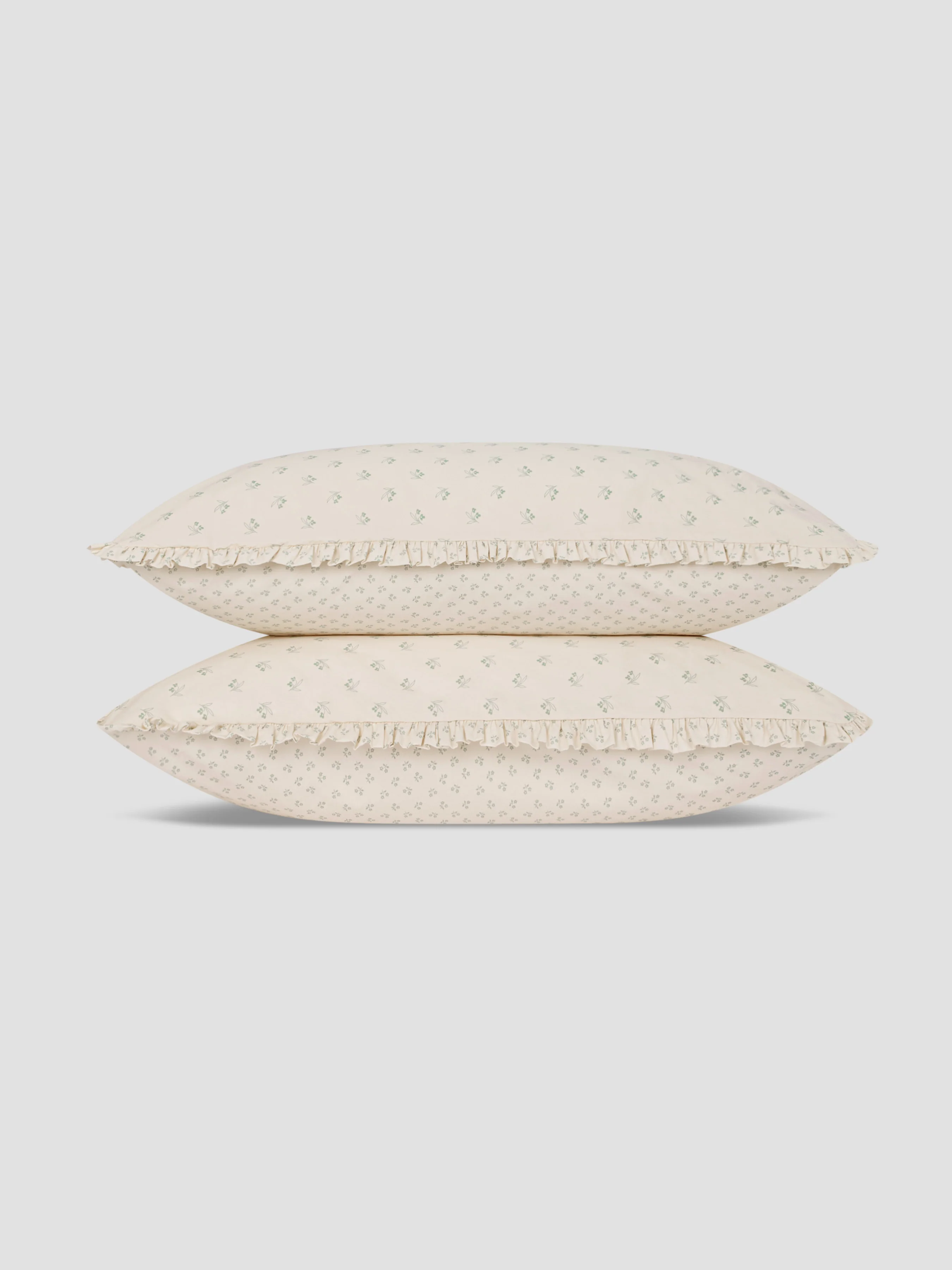 Mellow Green Martha Floral Cotton Frill Pillowcases (Pair) - Image 2