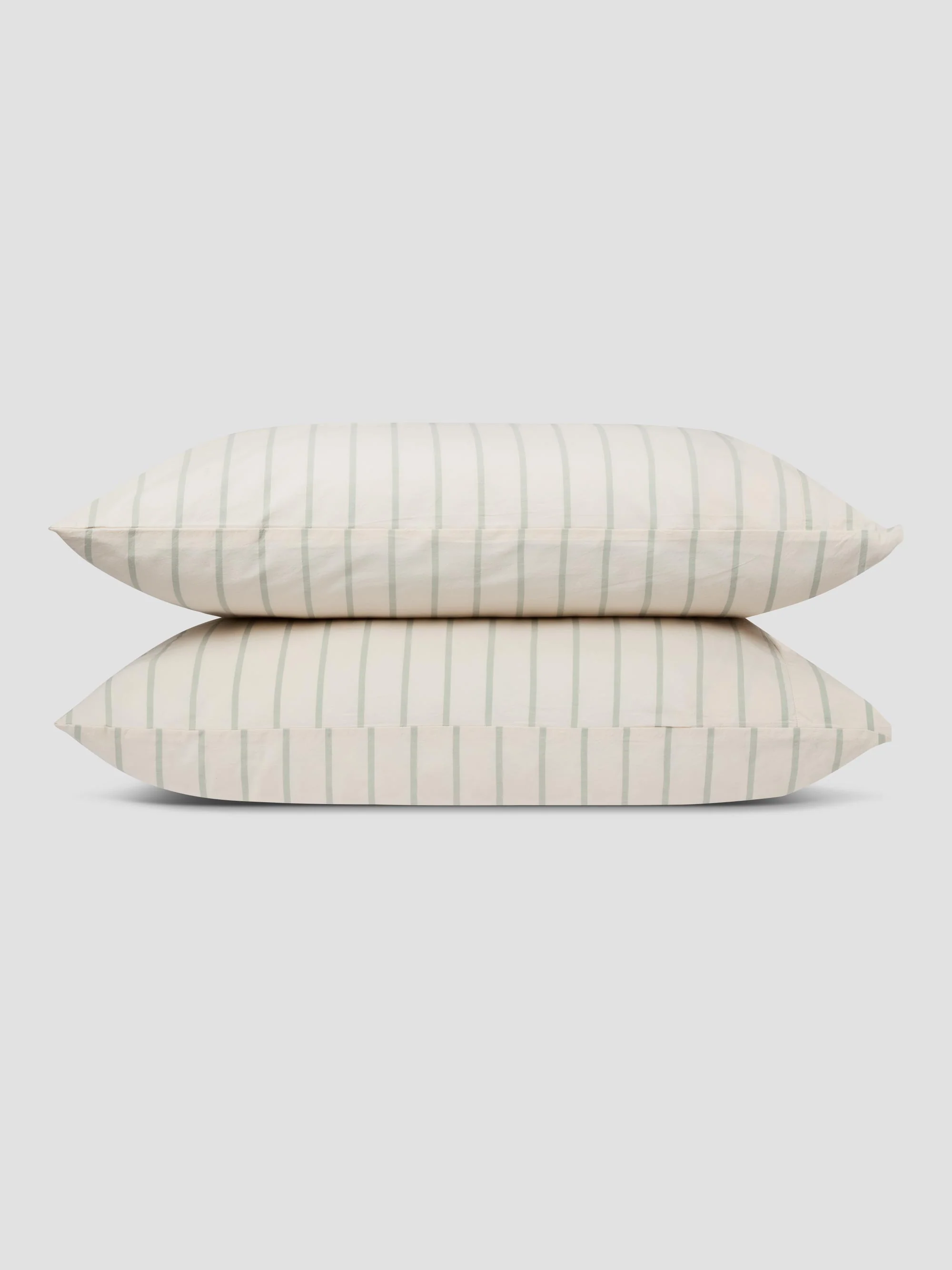 Mellow Green Slumber Stripe Cotton Pillowcases (Pair) - Image 2