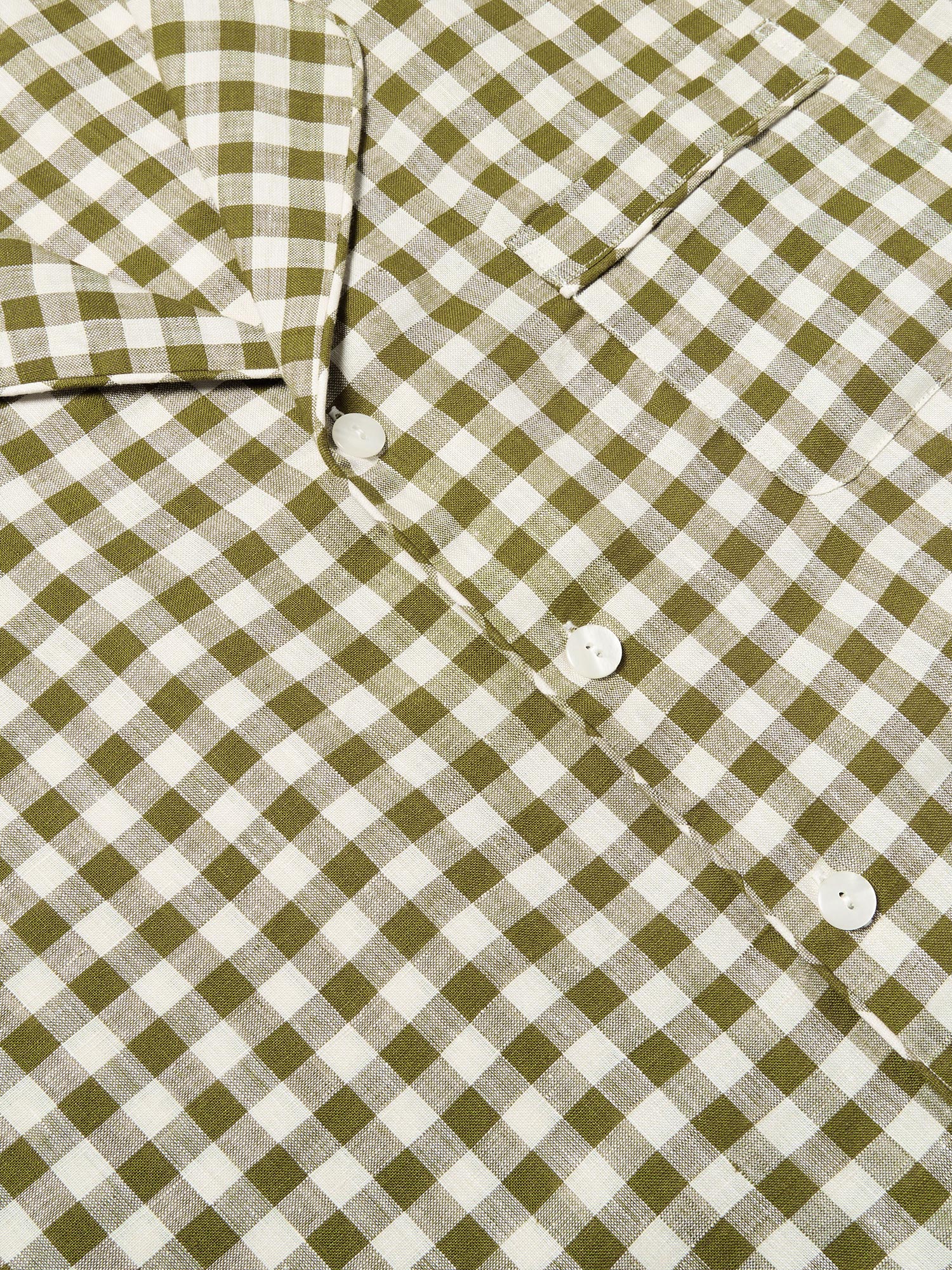 Men's Botanical Green Gingham Linen Pajama Shirt (Top Only) - Image 3
