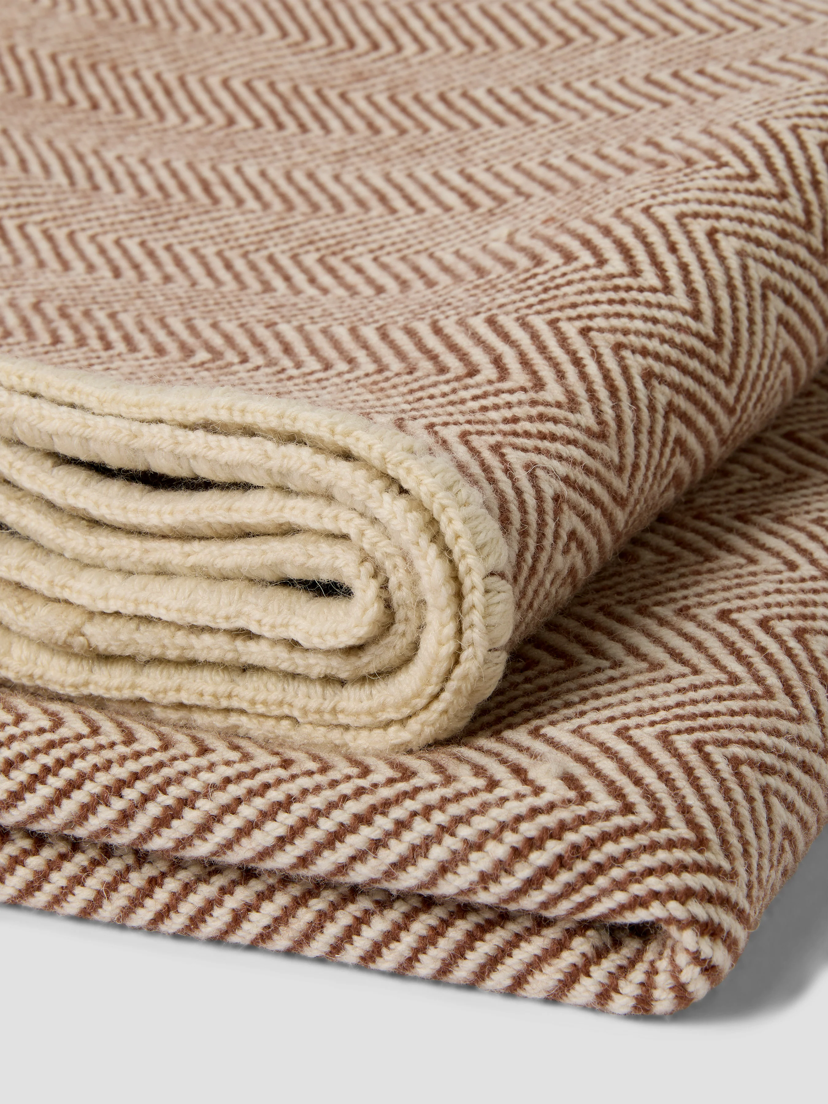 Mocha Herringbone Wool Blanket - Image 2