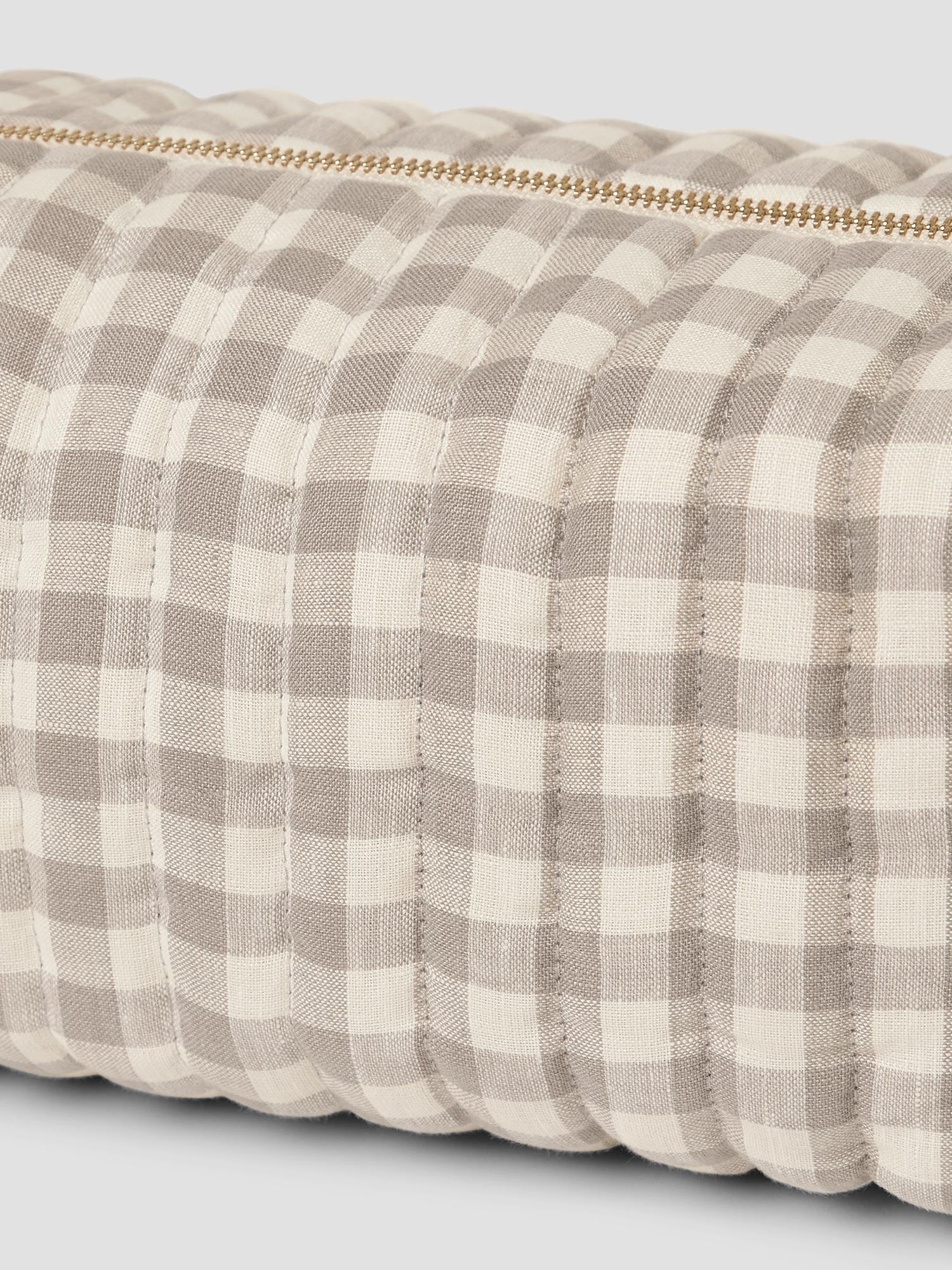 Mushroom Gingham 100% Linen Wash Bag - Image 3