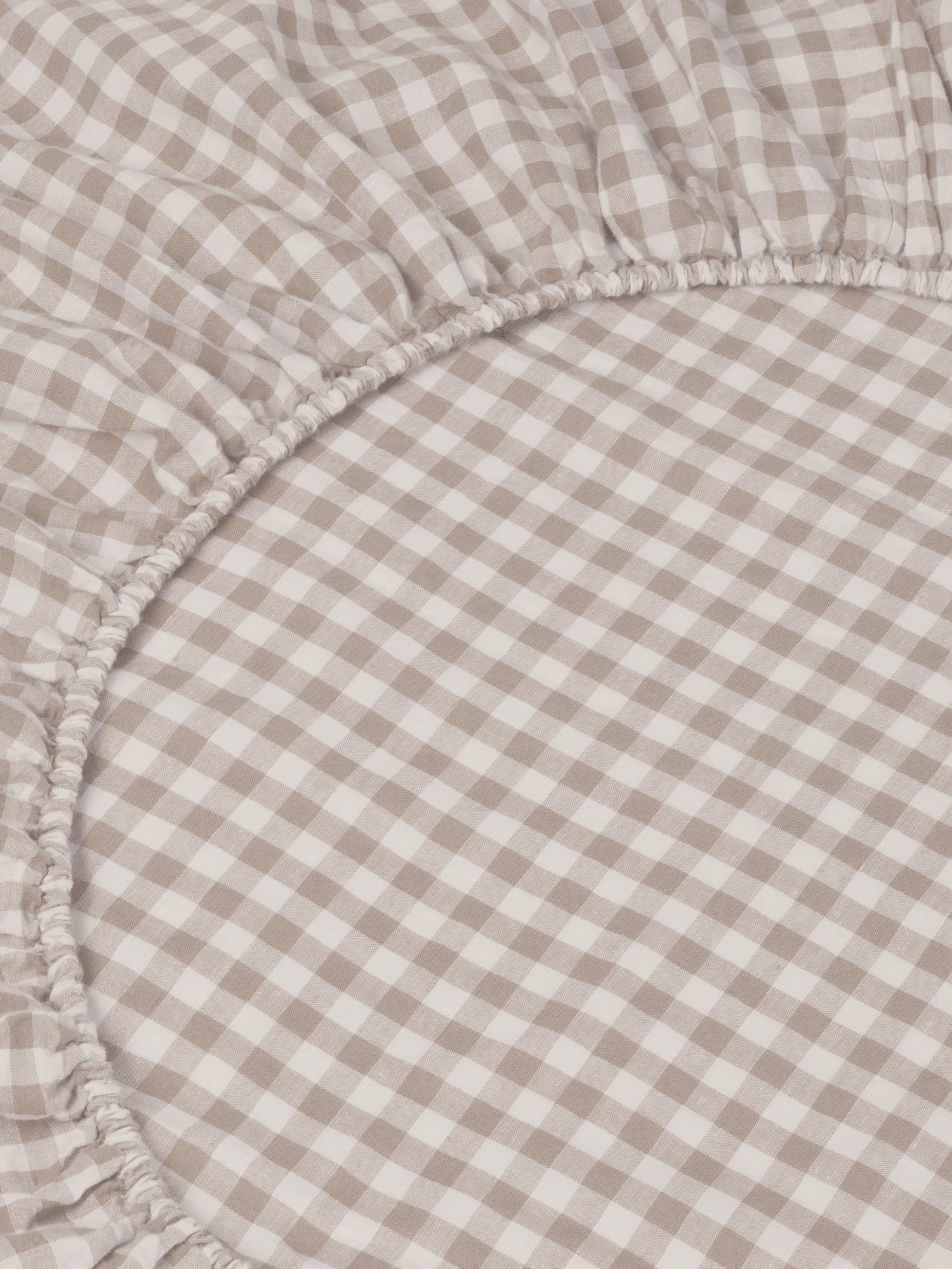 Mushroom Gingham 100% Linen Fitted Sheet - Image 2