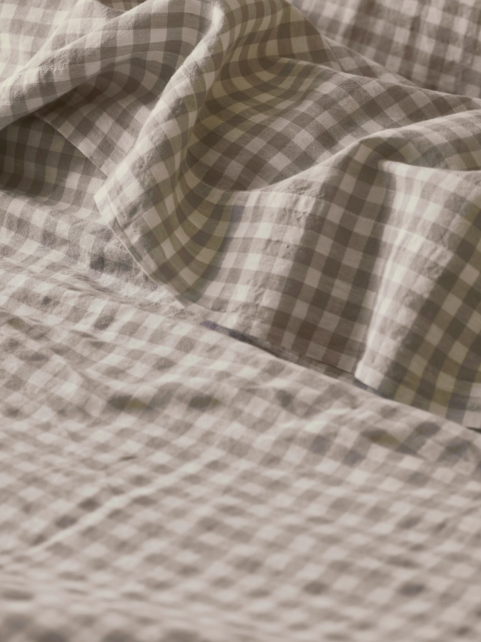 Mushroom Gingham Linen Blend Flat Sheet