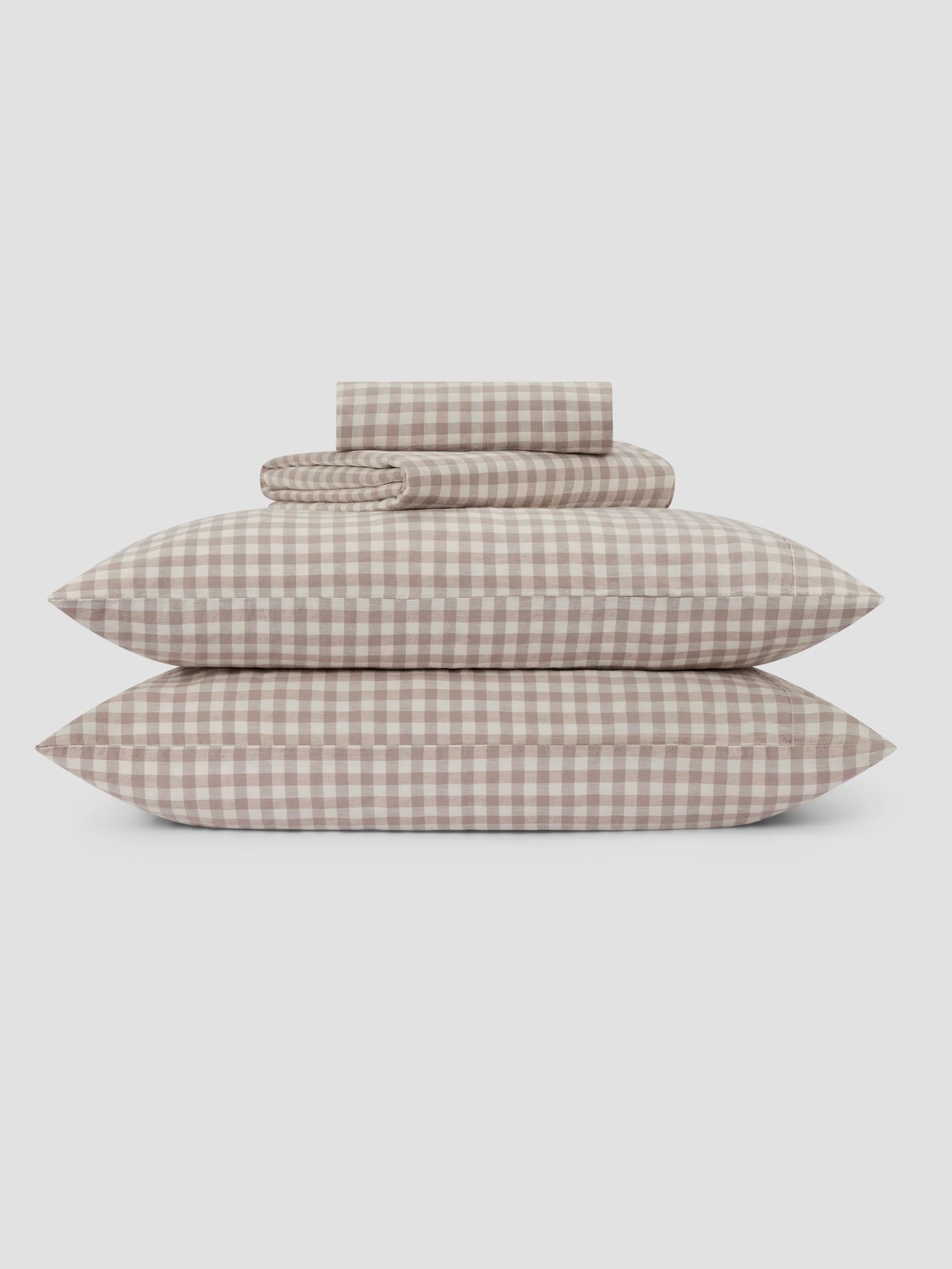 Mushroom Gingham Linen Blend Sheet Set