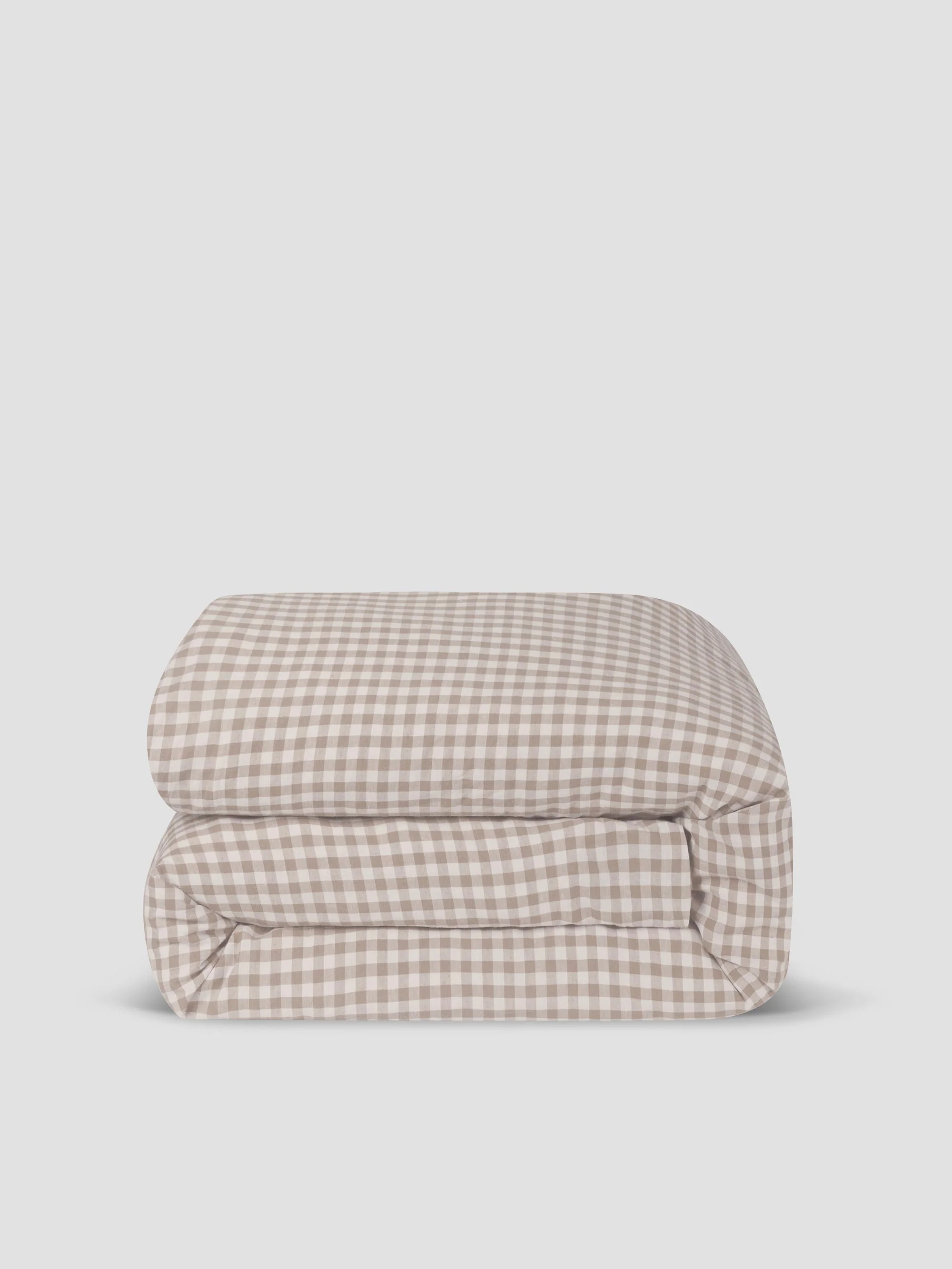 Mushroom Gingham 100% Linen Duvet Cover - Image 3