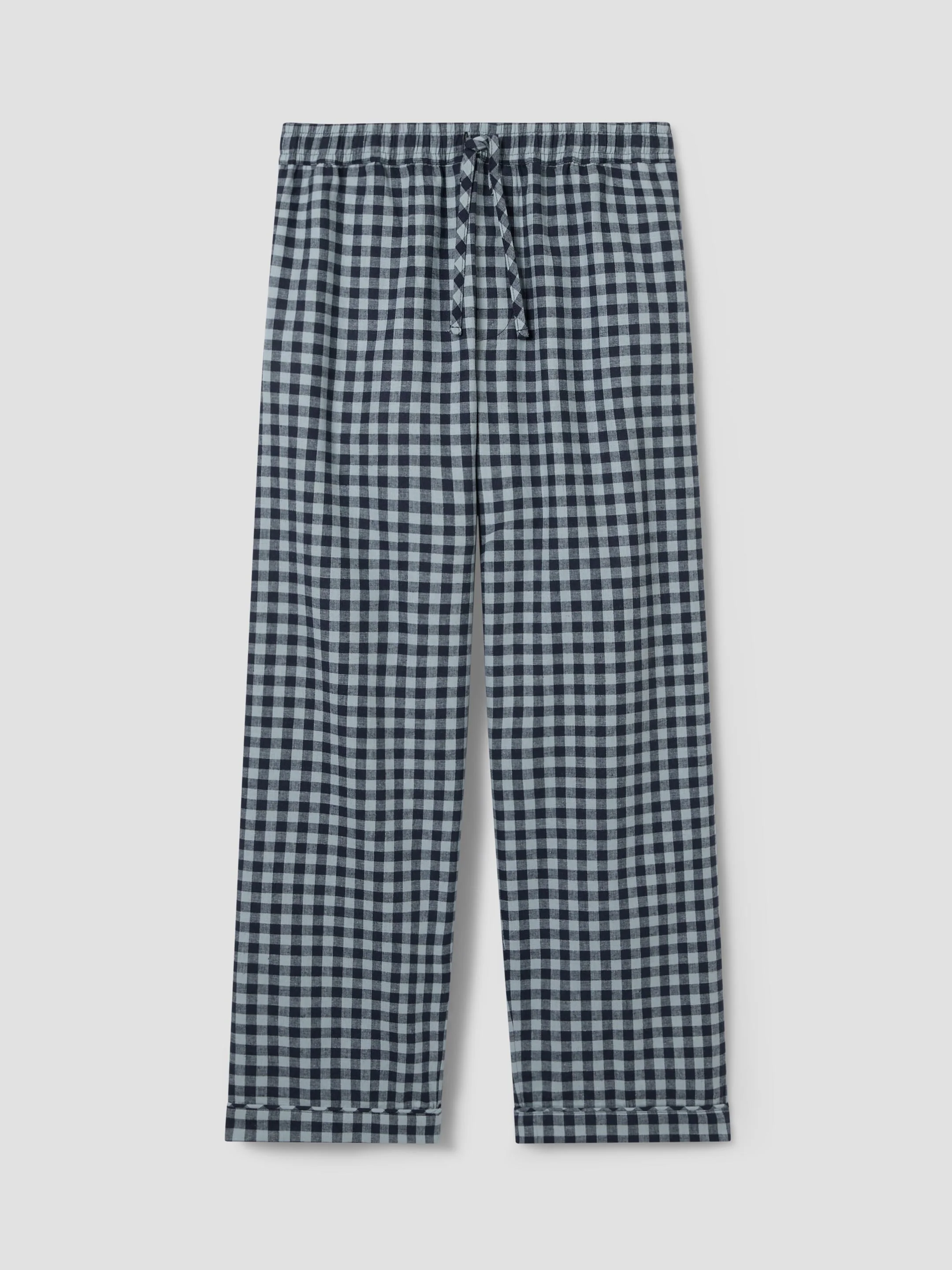 Navy & Sky Blue Gingham Linen Blend Pants