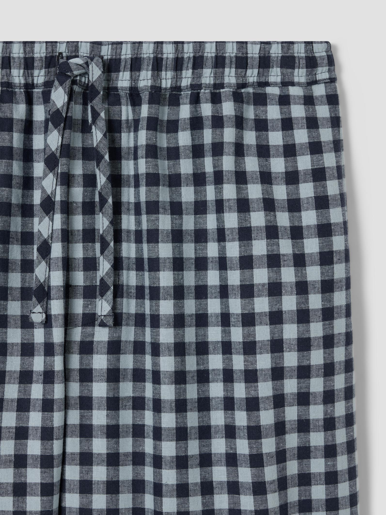 Navy & Sky Blue Gingham Linen Blend Pants - Image 2