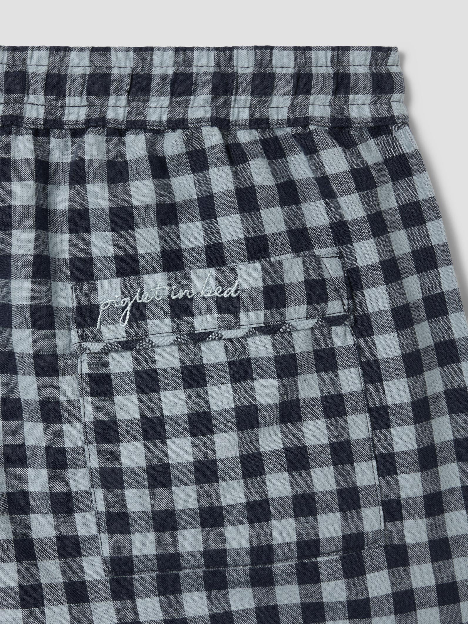 Navy & Sky Blue Gingham Linen Blend Pants - Image 3