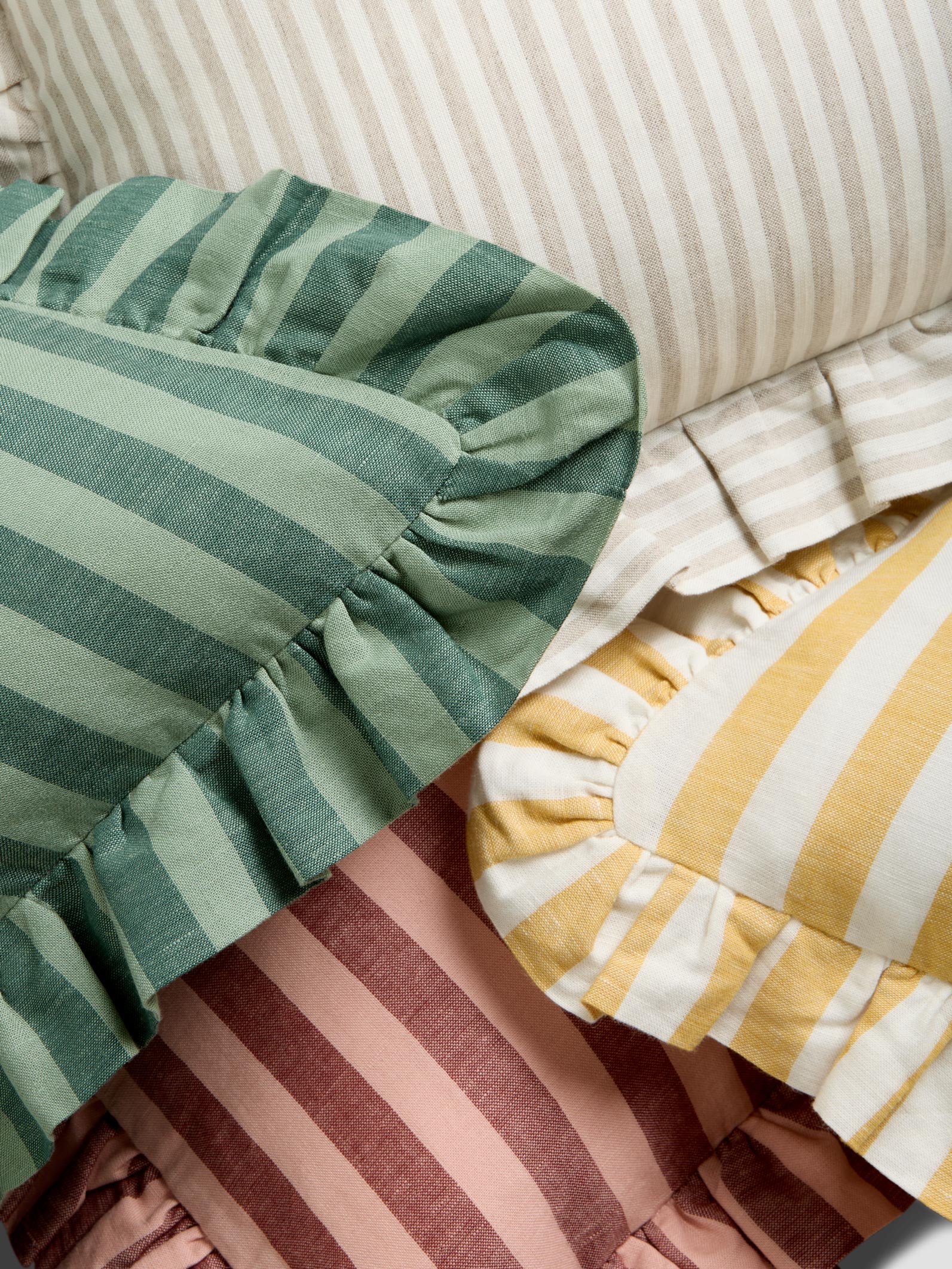 Oatmeal Stripe Frill Linen Blend Filled Cushion - Image 2