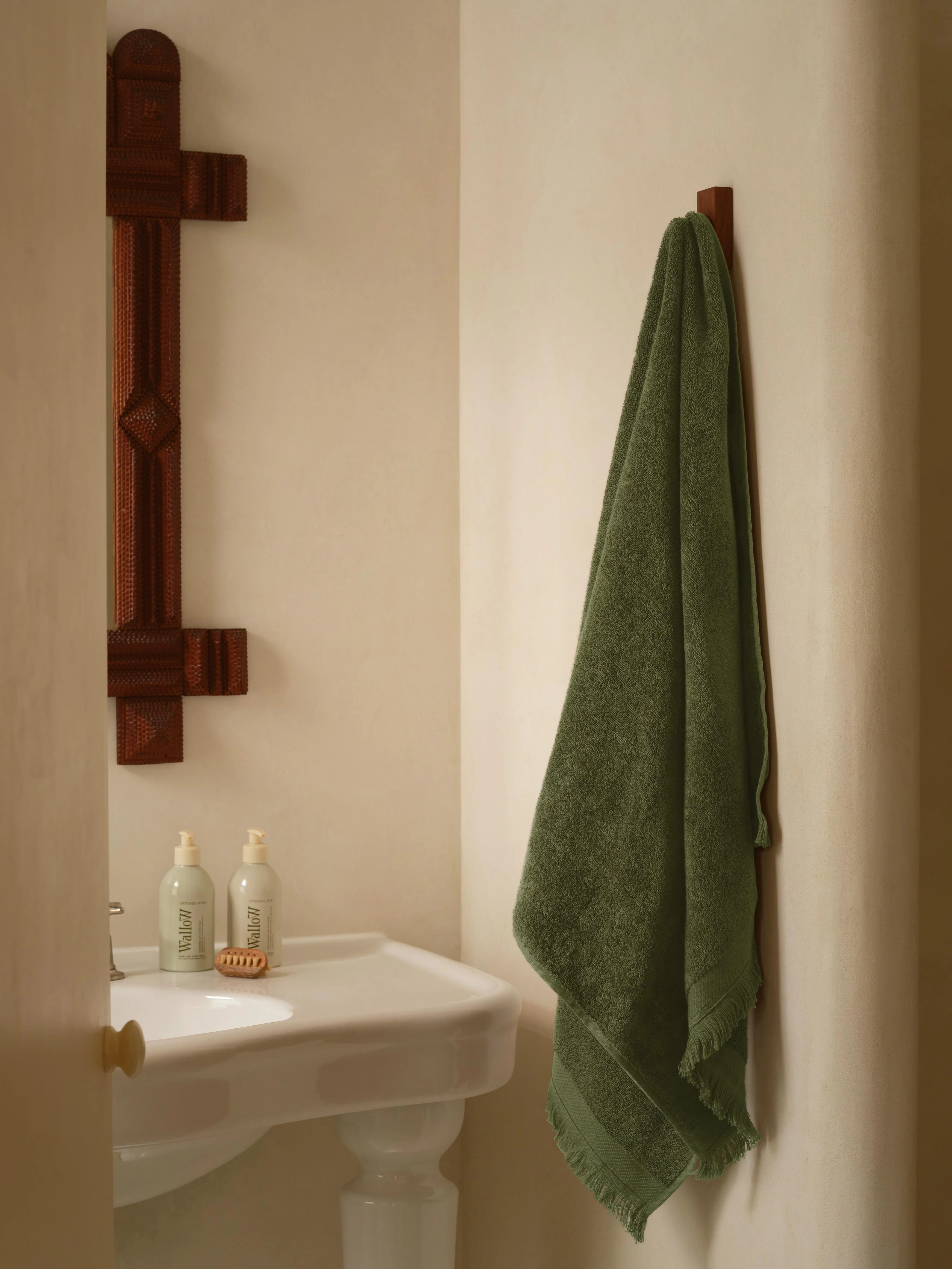 Olive Green Fringe Edge Cotton Towels - Image 2