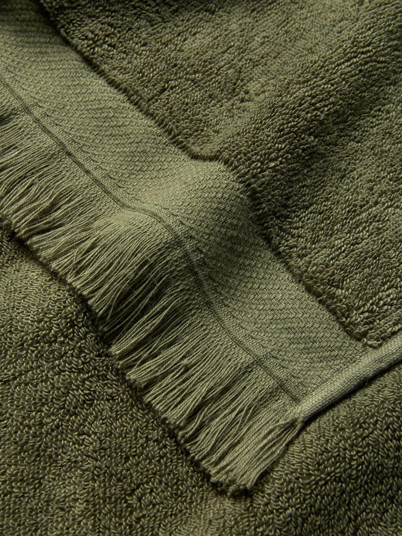 Olive Green Fringe Edge Cotton Towels - Image 3