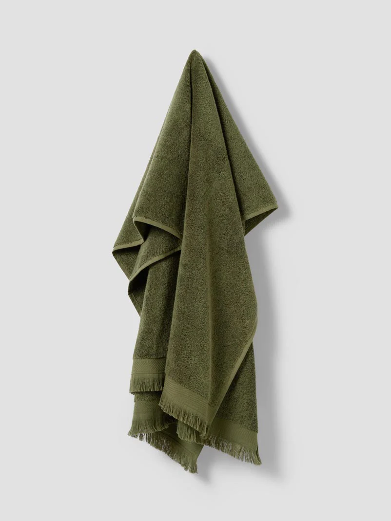 Olive Green Fringe Edge Cotton Towels - Image 4
