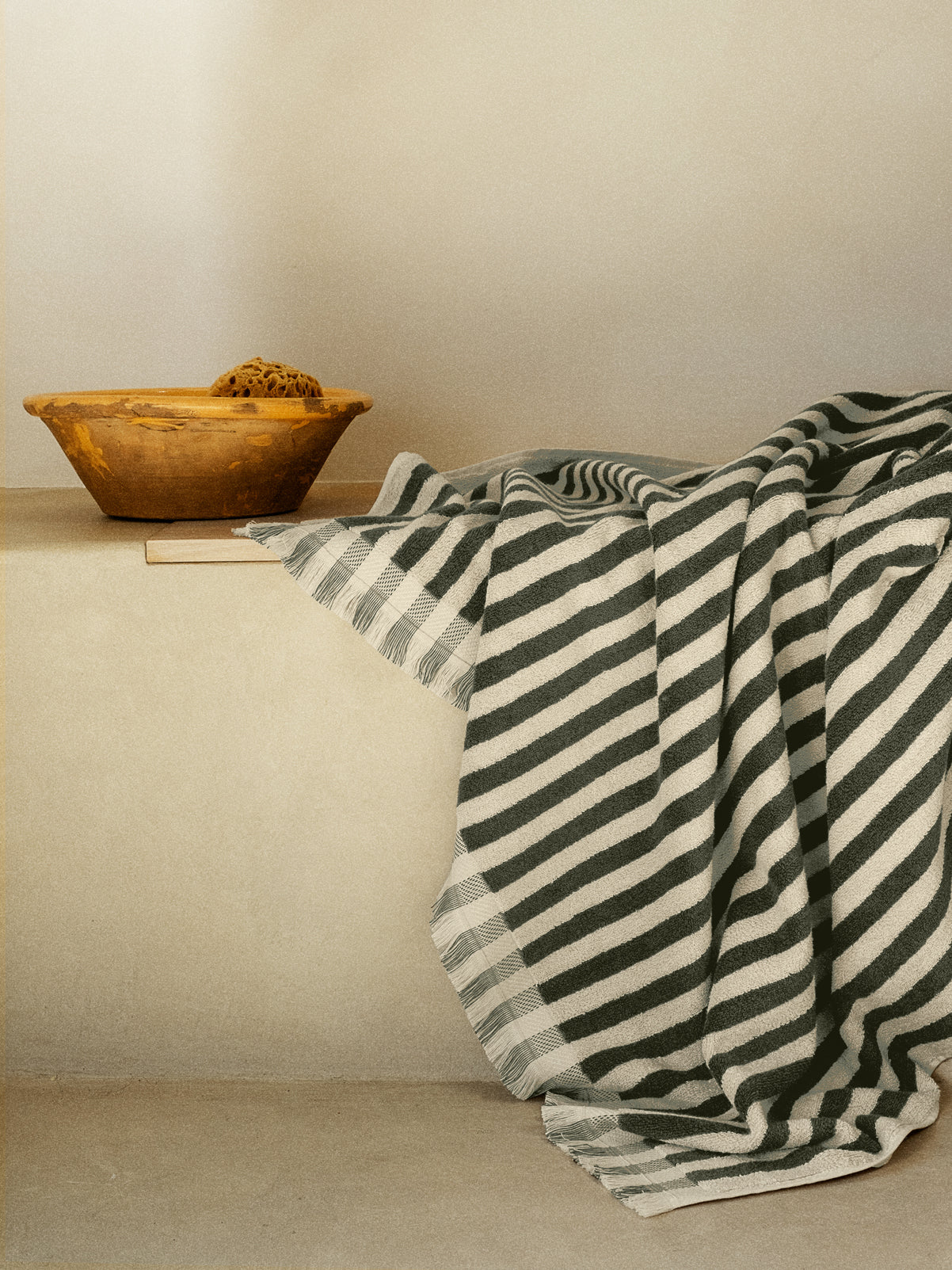 Olive Green Pembroke Stripe Cotton Towels - Image 4