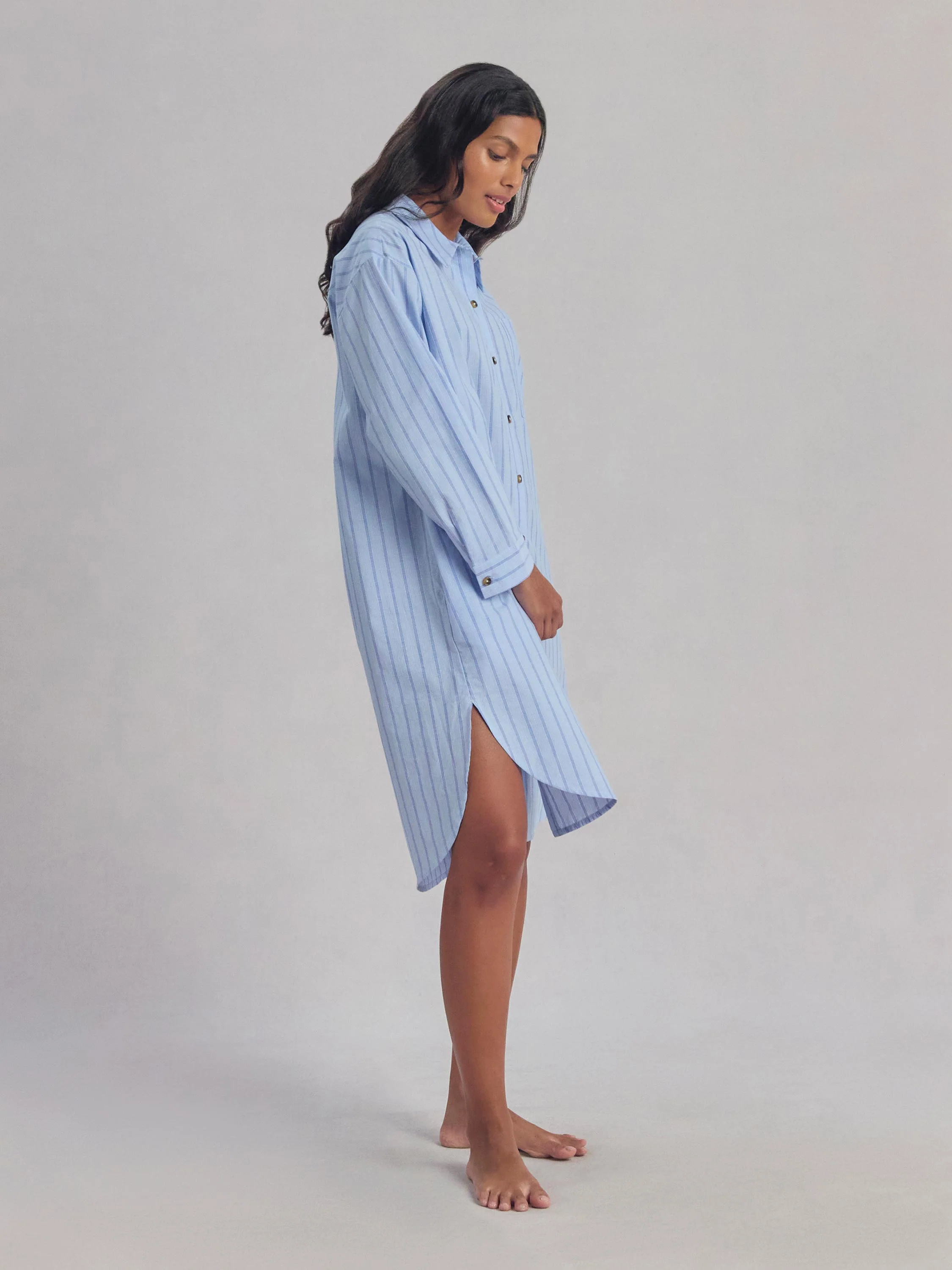 Pale Blue Favorite Shirt Stripe Cotton Nightshirt