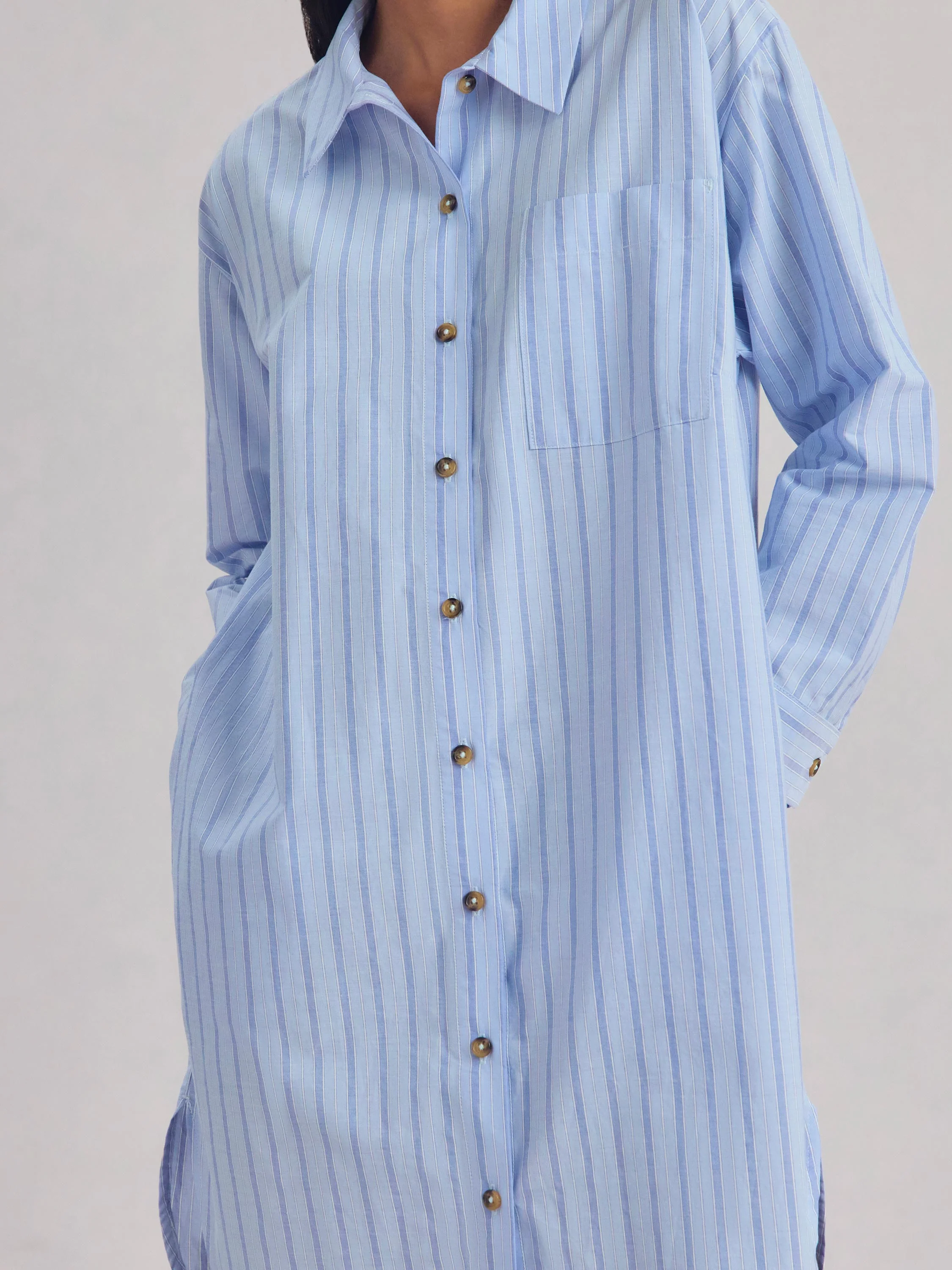 Pale Blue Favorite Shirt Stripe Cotton Nightshirt - Image 2