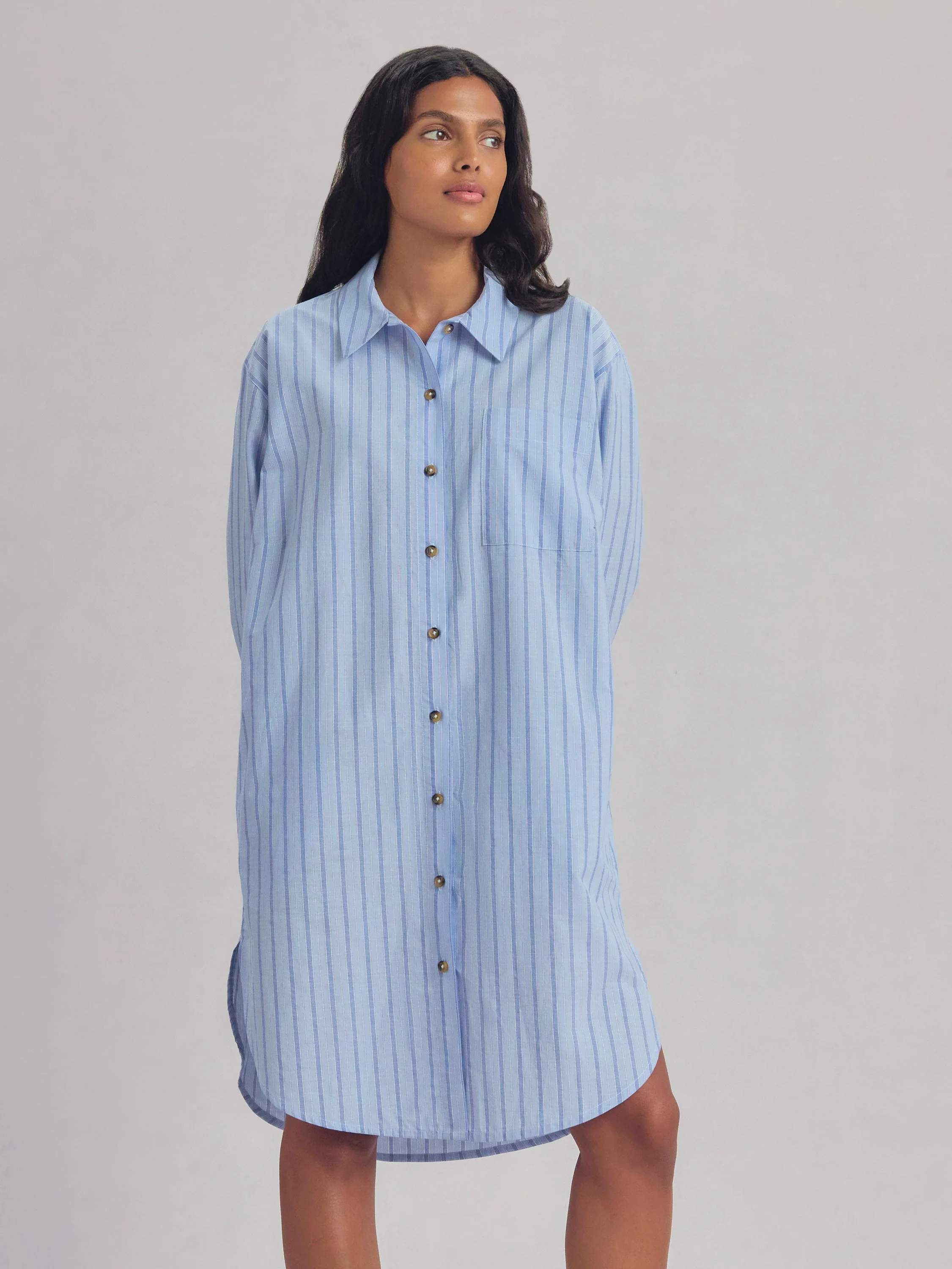 Pale Blue Favorite Shirt Stripe Cotton Nightshirt - Image 3