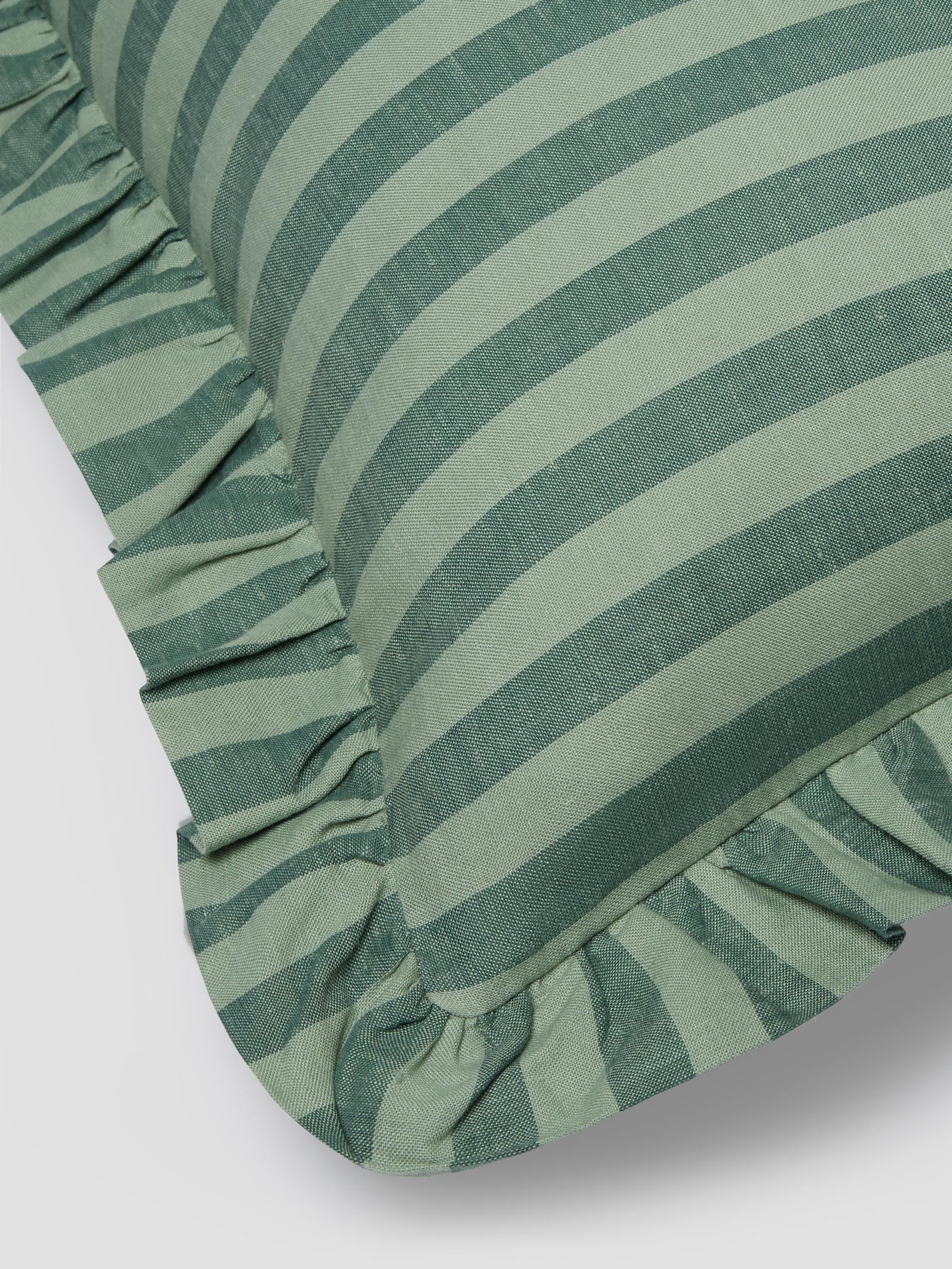 Pine Green Pembroke Stripe Frill Linen Blend Filled Cushion - Image 3