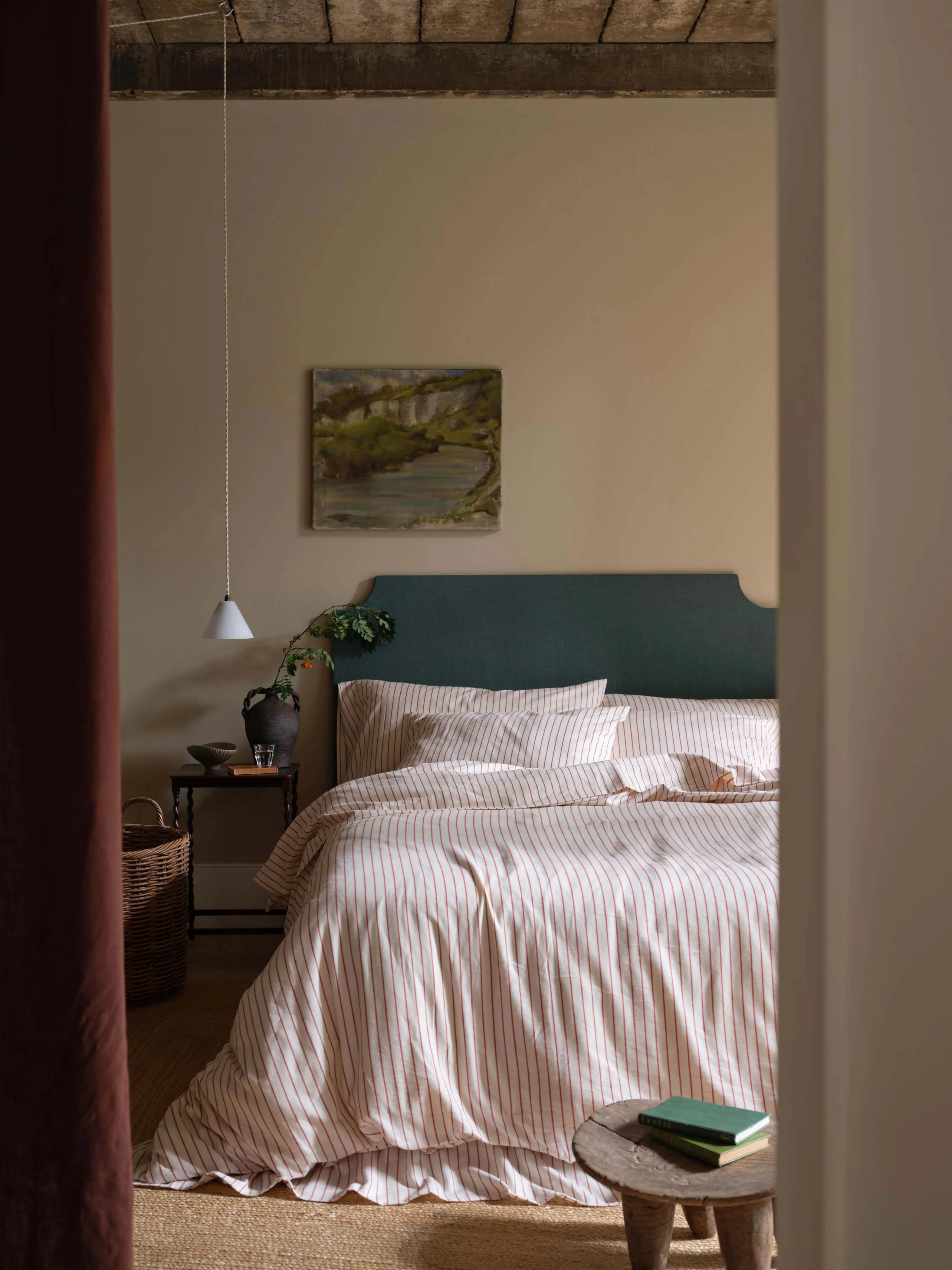 Red Clayton Stripe Flannel Cotton Duvet Cover - Image 2