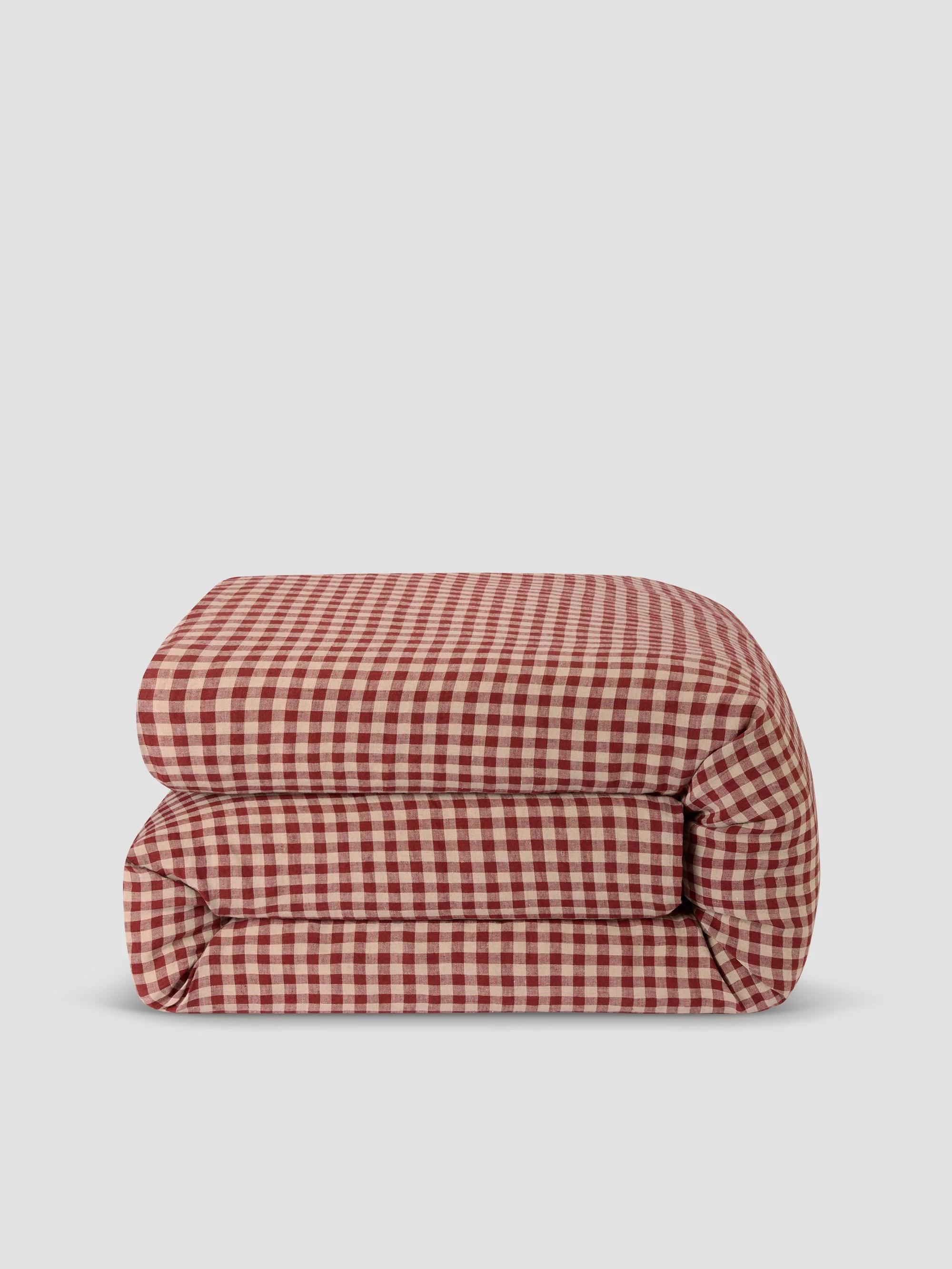 Rhubarb Gingham 100% Linen Duvet Cover - Image 3