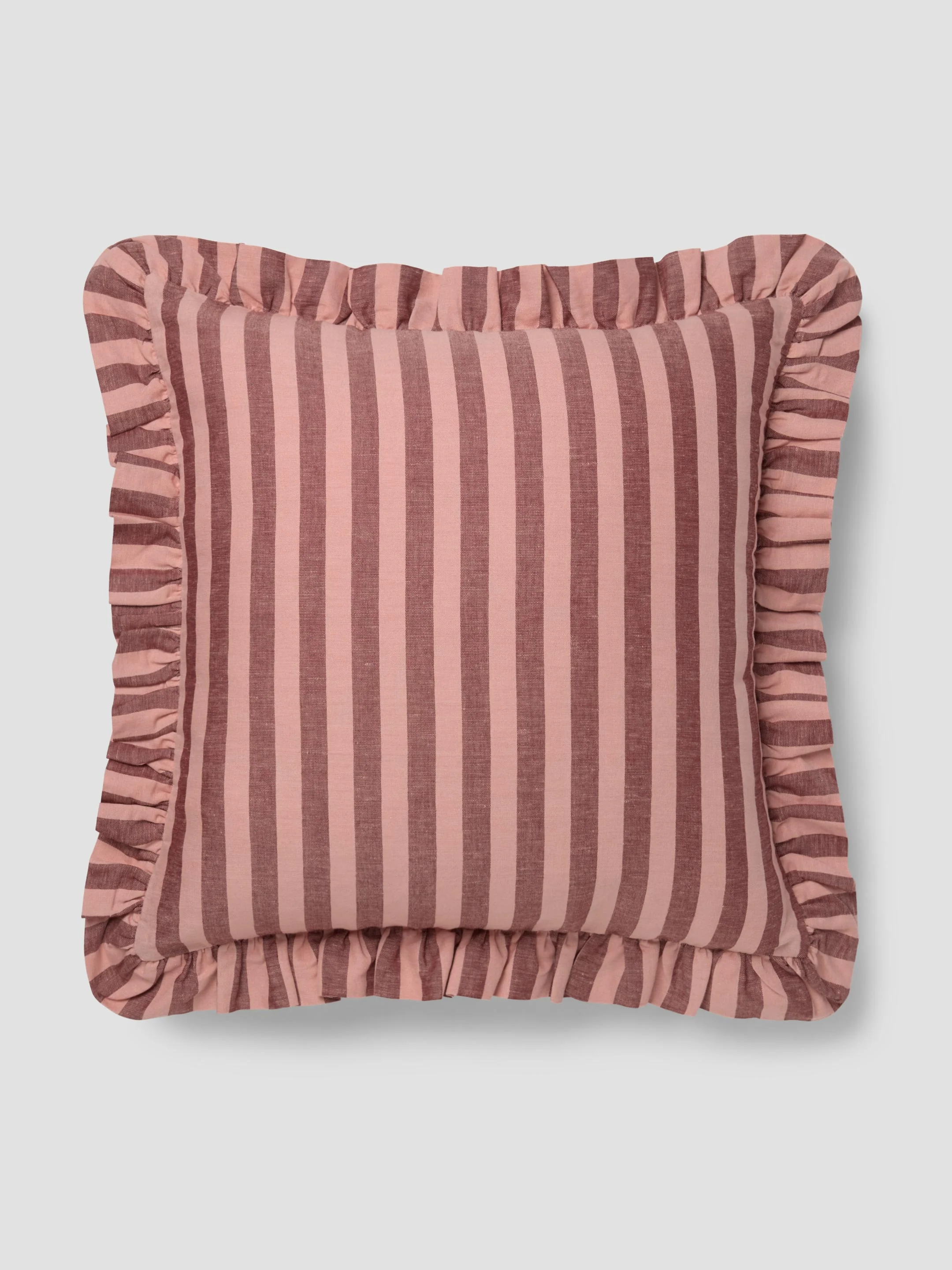 Rhubarb & Rose Pembroke Stripe Frill Linen Blend Filled Cushion - Image 2