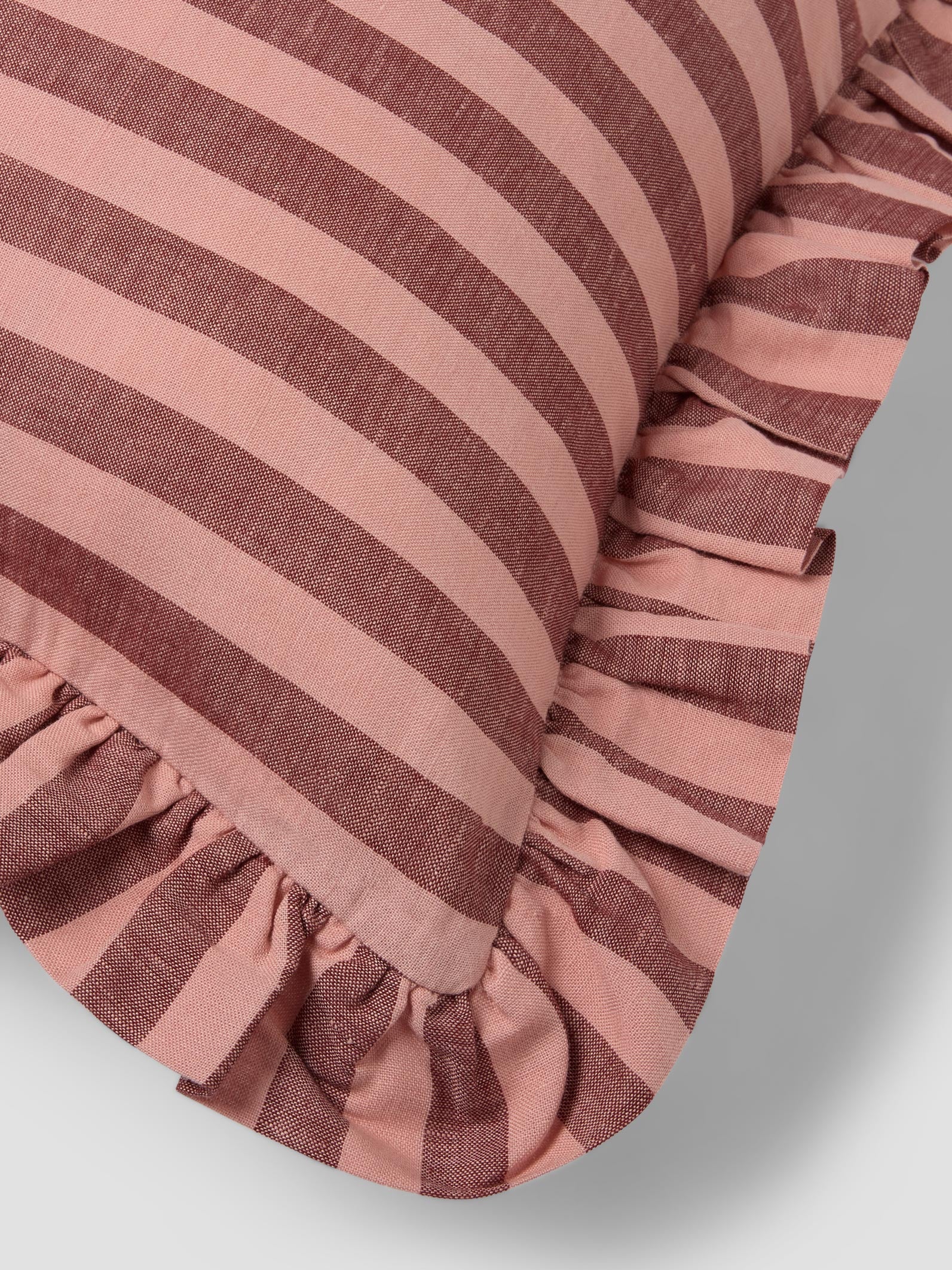 Rhubarb & Rose Pembroke Stripe Frill Linen Blend Filled Cushion - Image 3