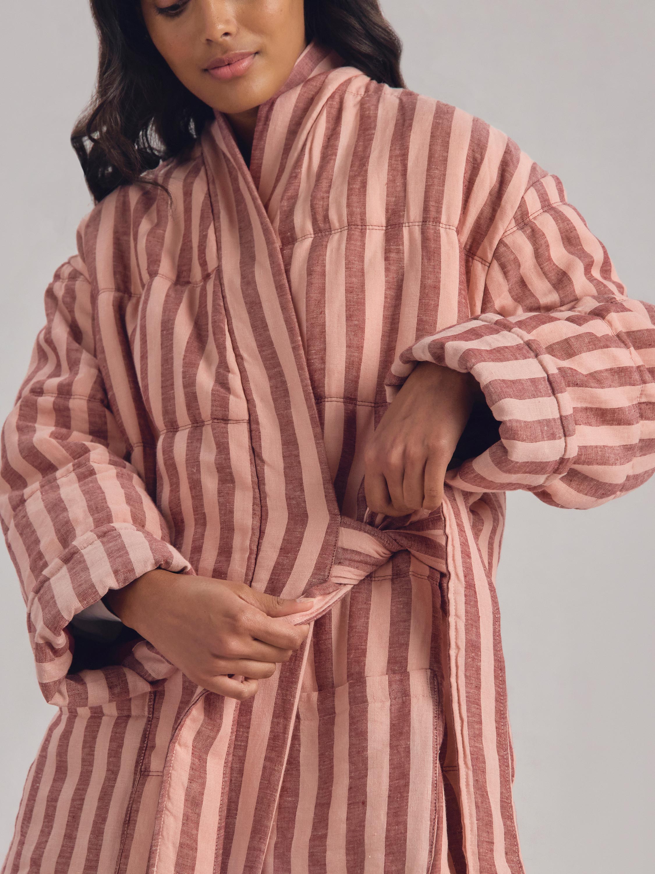 Rhubarb & Rose Pembroke Stripe Linen Blend Housecoat - Image 2
