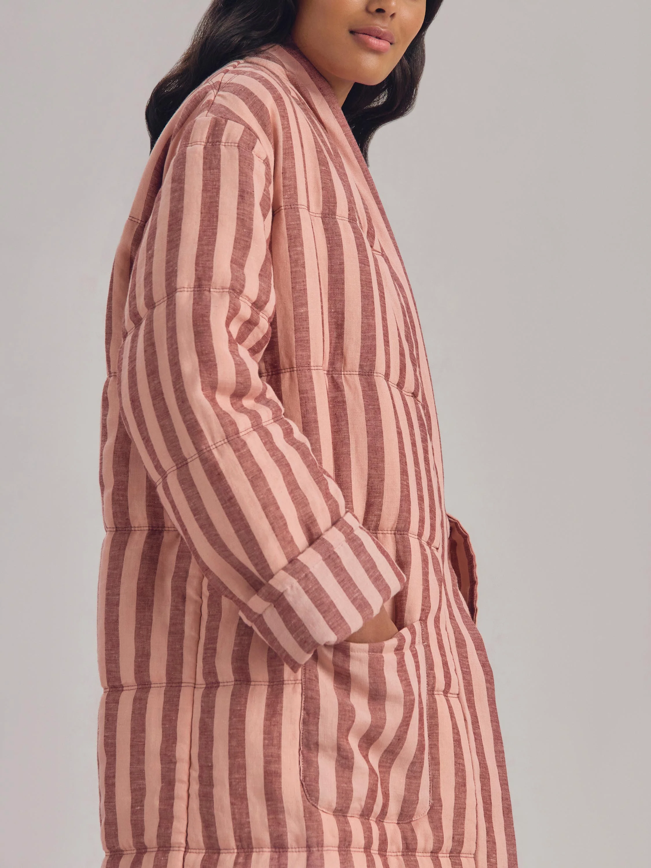 Rhubarb & Rose Pembroke Stripe Linen Blend Housecoat - Image 3