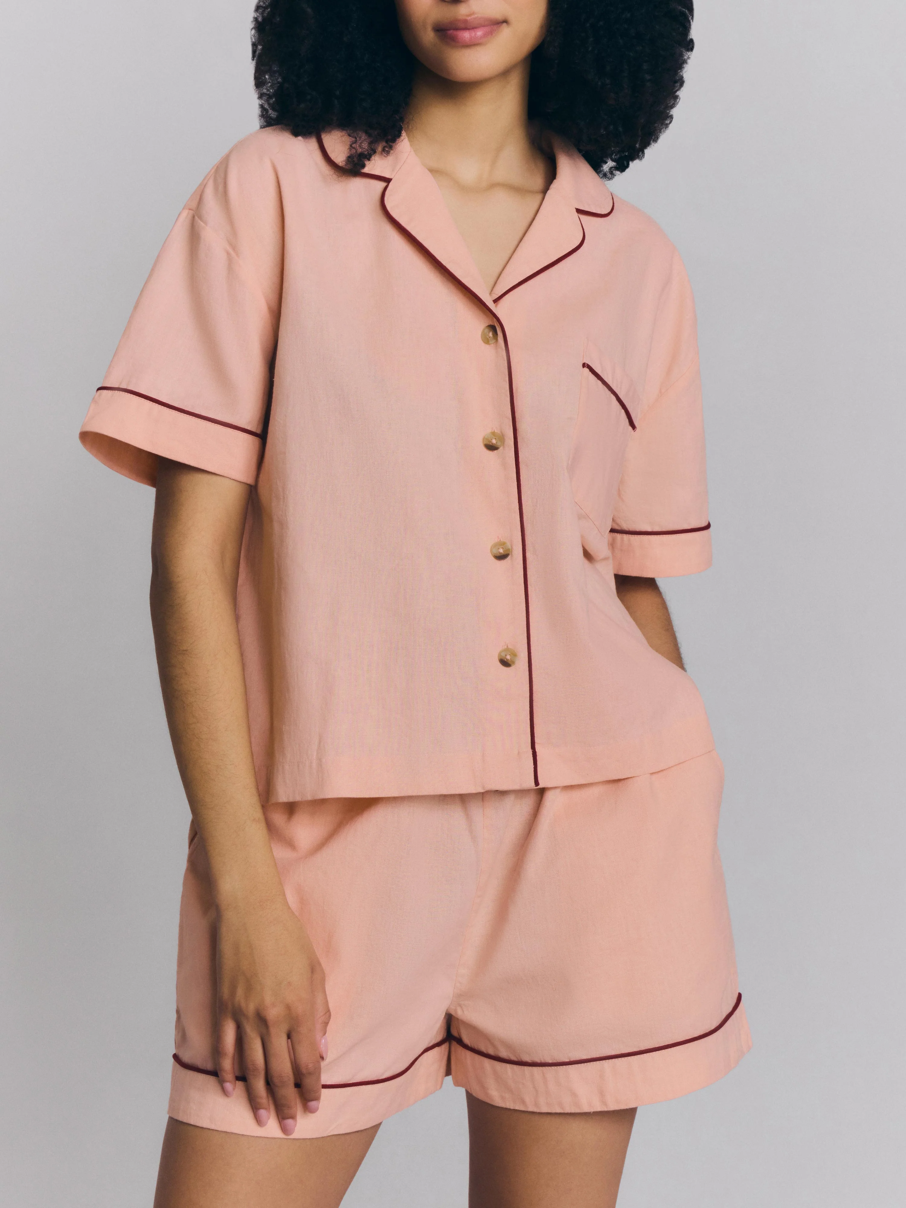 Rose Linen Blend Pajama Short Set - Image 2