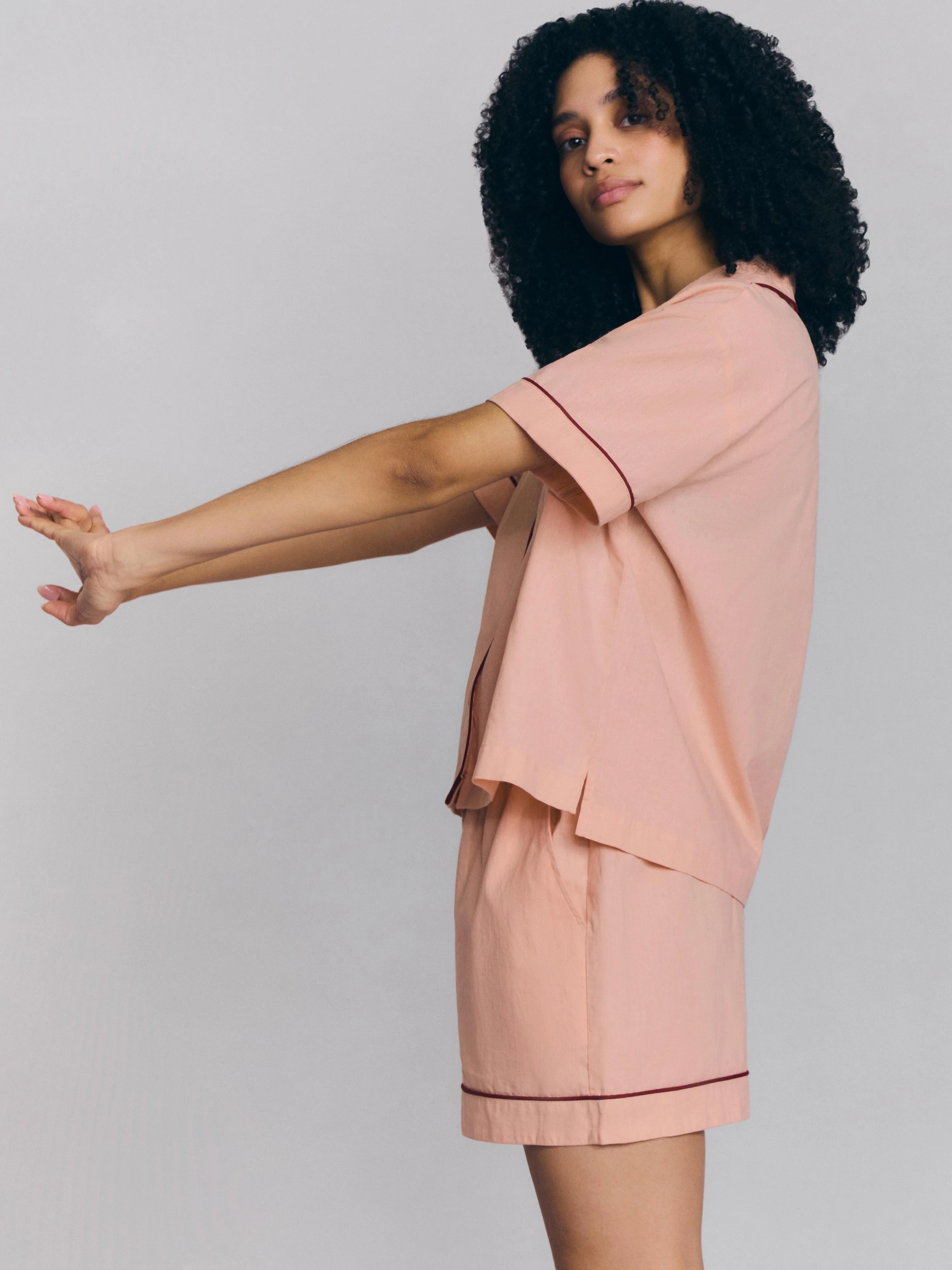 Rose Linen Blend Pajama Short Set - Image 3