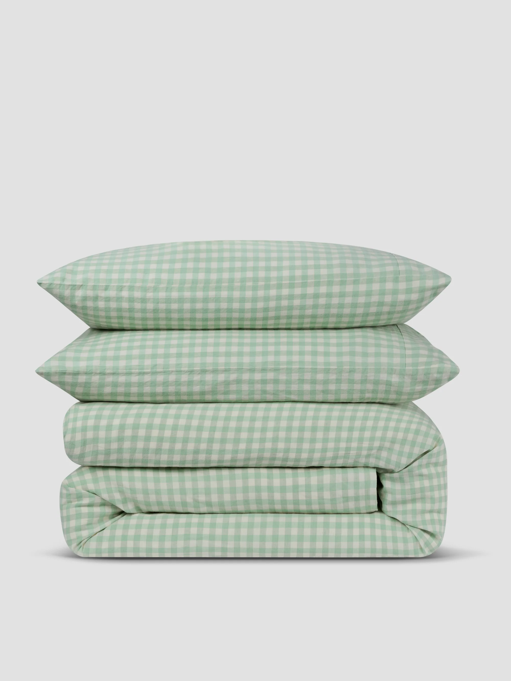 Sage Green Gingham Linen Blend Duvet Set
