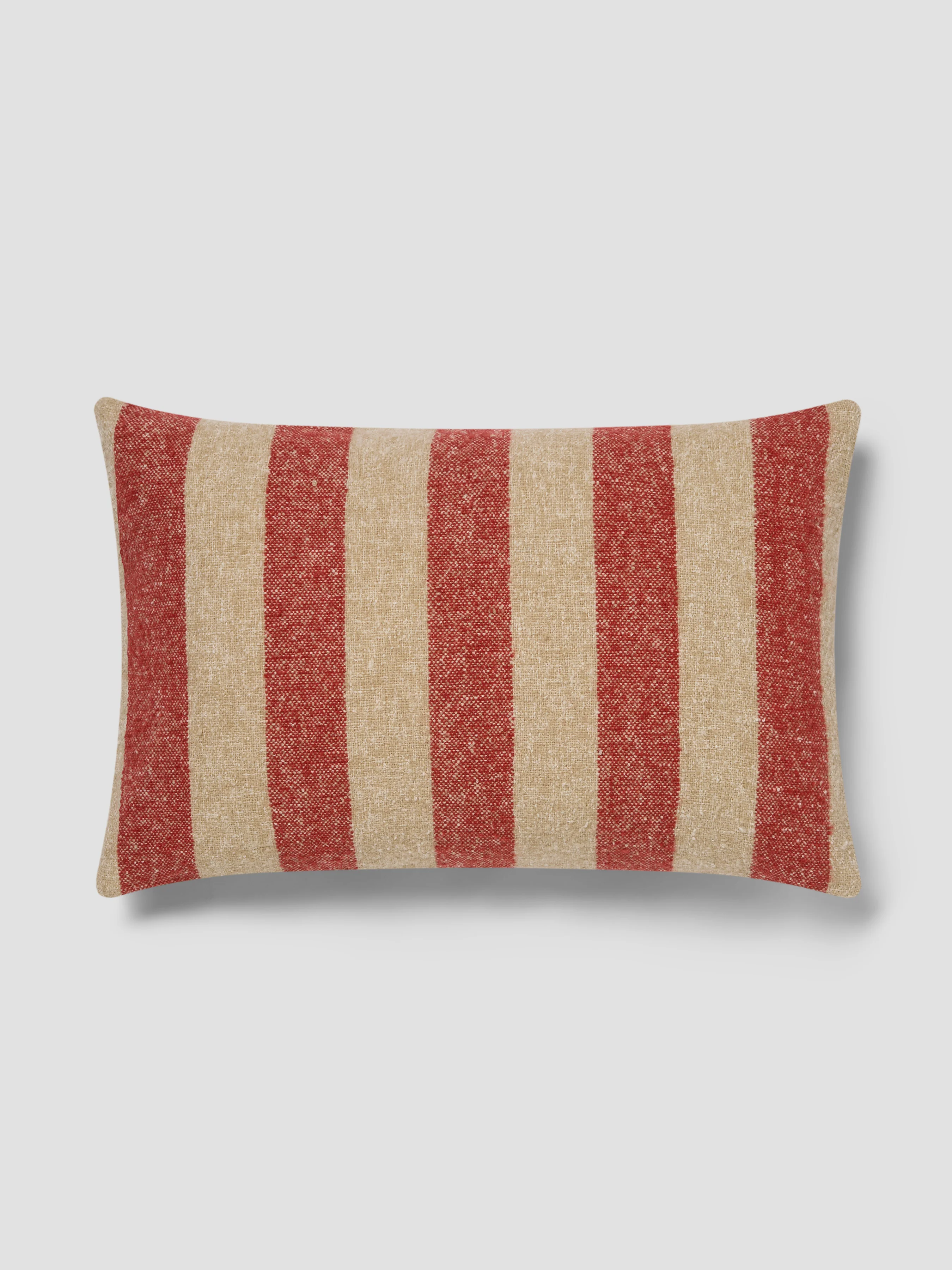 Sandstone Red & Oatmeal Wide Stripe Wool Rectangle Cushion Cover