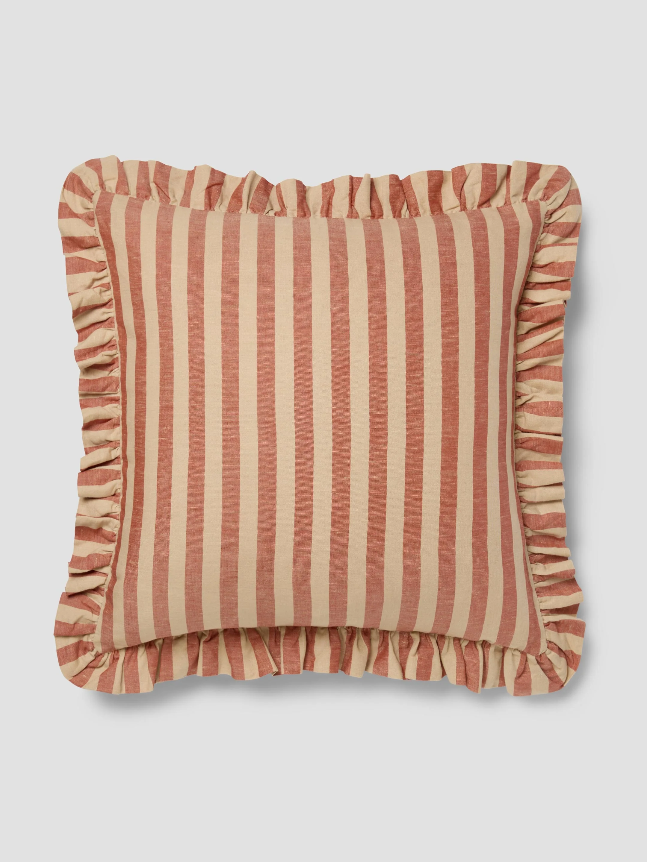 Sandstone Red Pembroke Stripe Frill Linen Blend Filled Cushion - Image 2