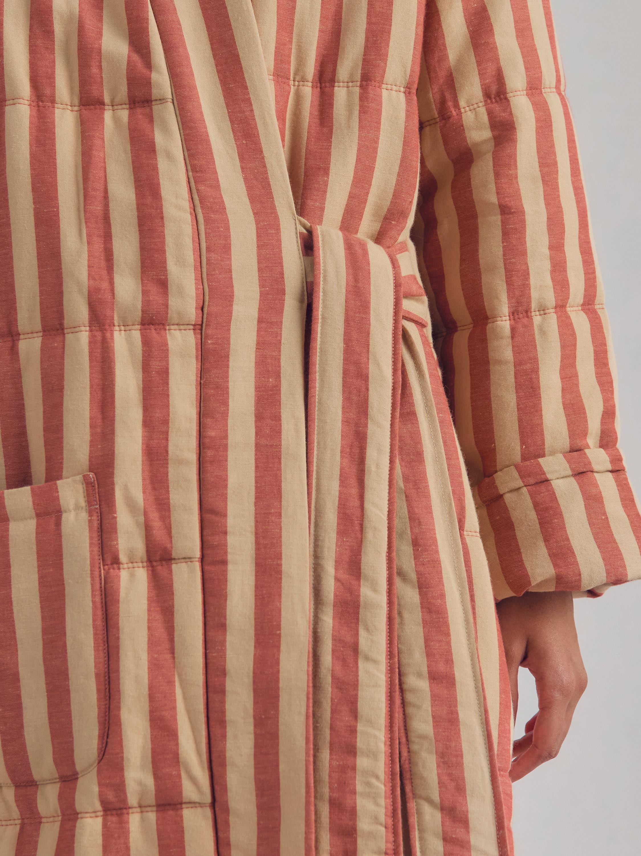 Sandstone Red Pembroke Stripe Linen Blend Housecoat - Image 3