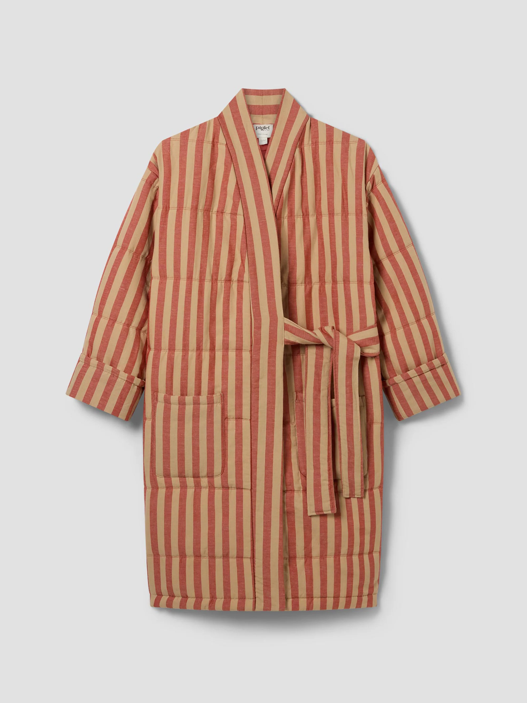 Sandstone Red Pembroke Stripe Linen Blend Housecoat - Image 4
