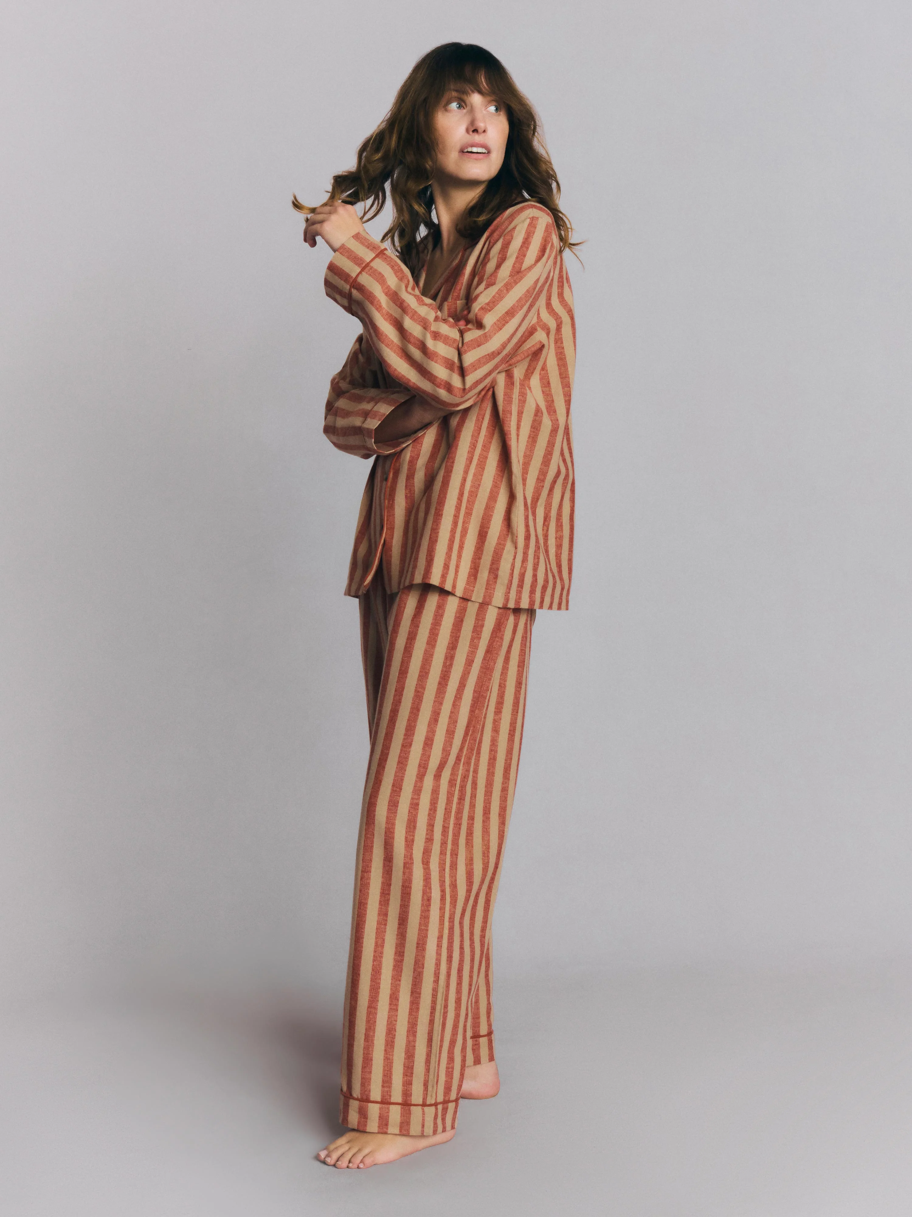Sandstone Red Pembroke Stripe Linen Blend Pajama Set