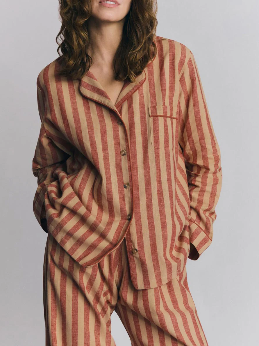 Sandstone Red Pembroke Stripe Linen Blend Pajama Set - Image 2