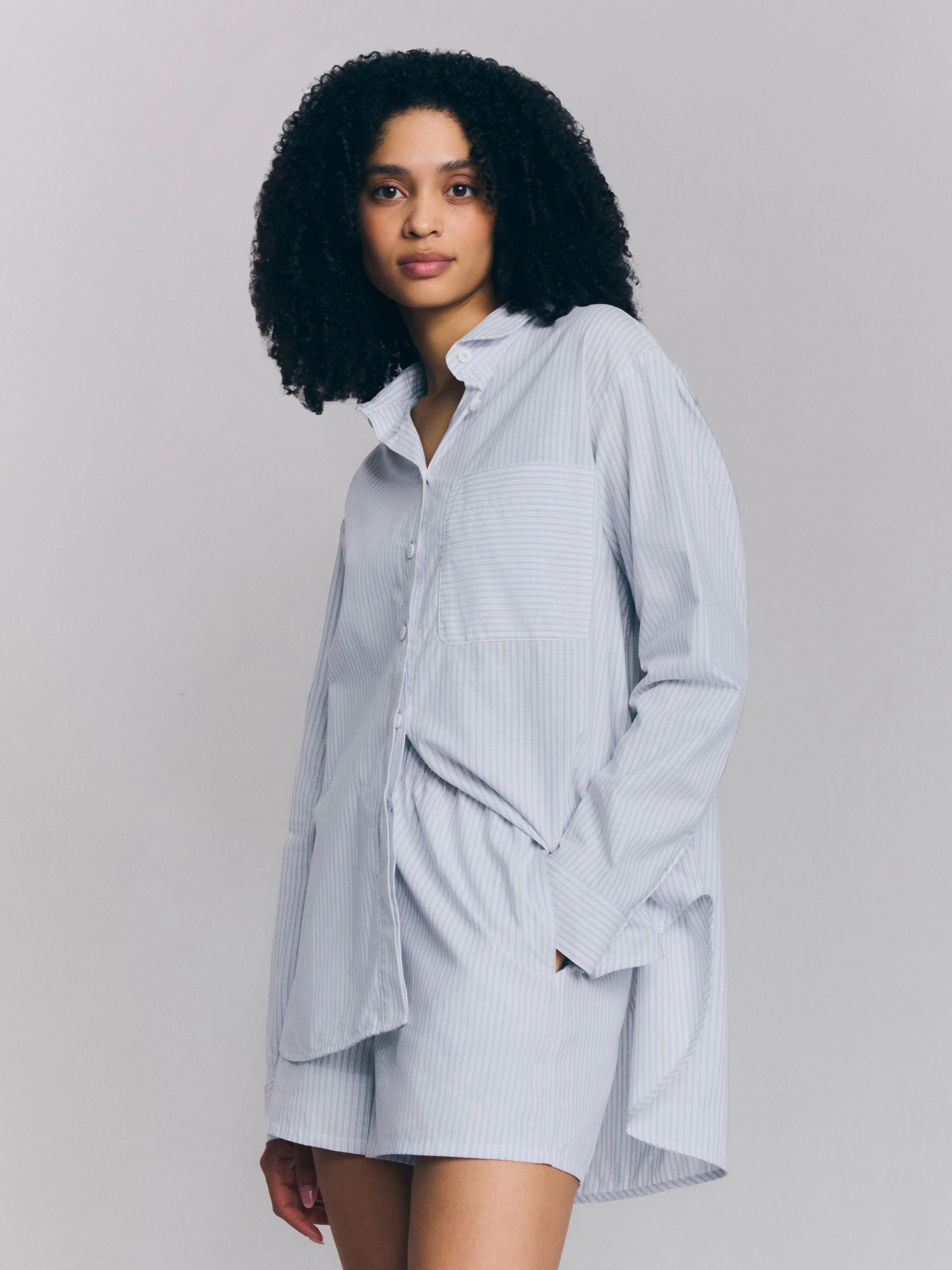 Sky Blue Boyfriend Stripe Shorts Set